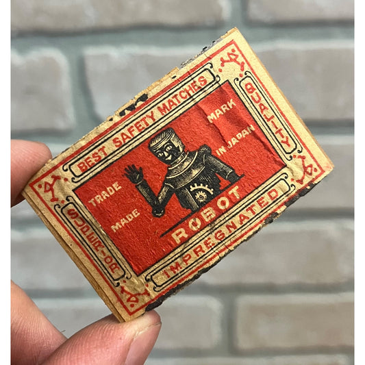 RARE Vintage 1920s Robot Safety Matches Box Cover Label Advertising Japan