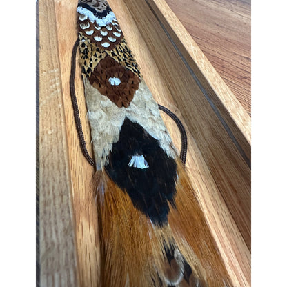 Genuine Real Pheasant Feather Necktie in Oak Box - White Pine Handcrafted