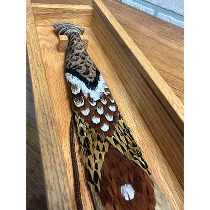 Genuine Real Pheasant Feather Necktie in Oak Box - White Pine Handcrafted