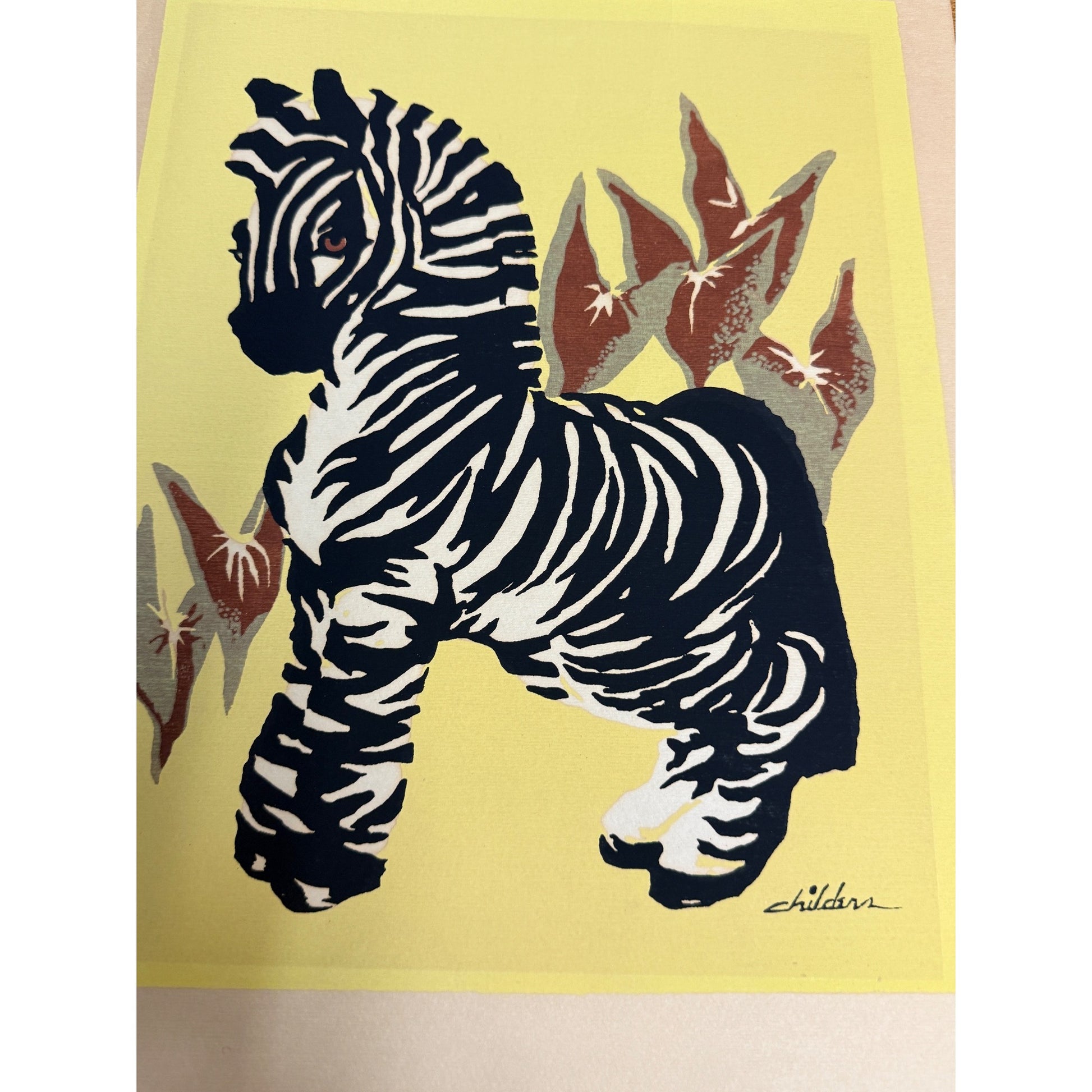 Vintage Winona Childers (1909-1974) Serigraph / Silkscreen Art Zebra Africa