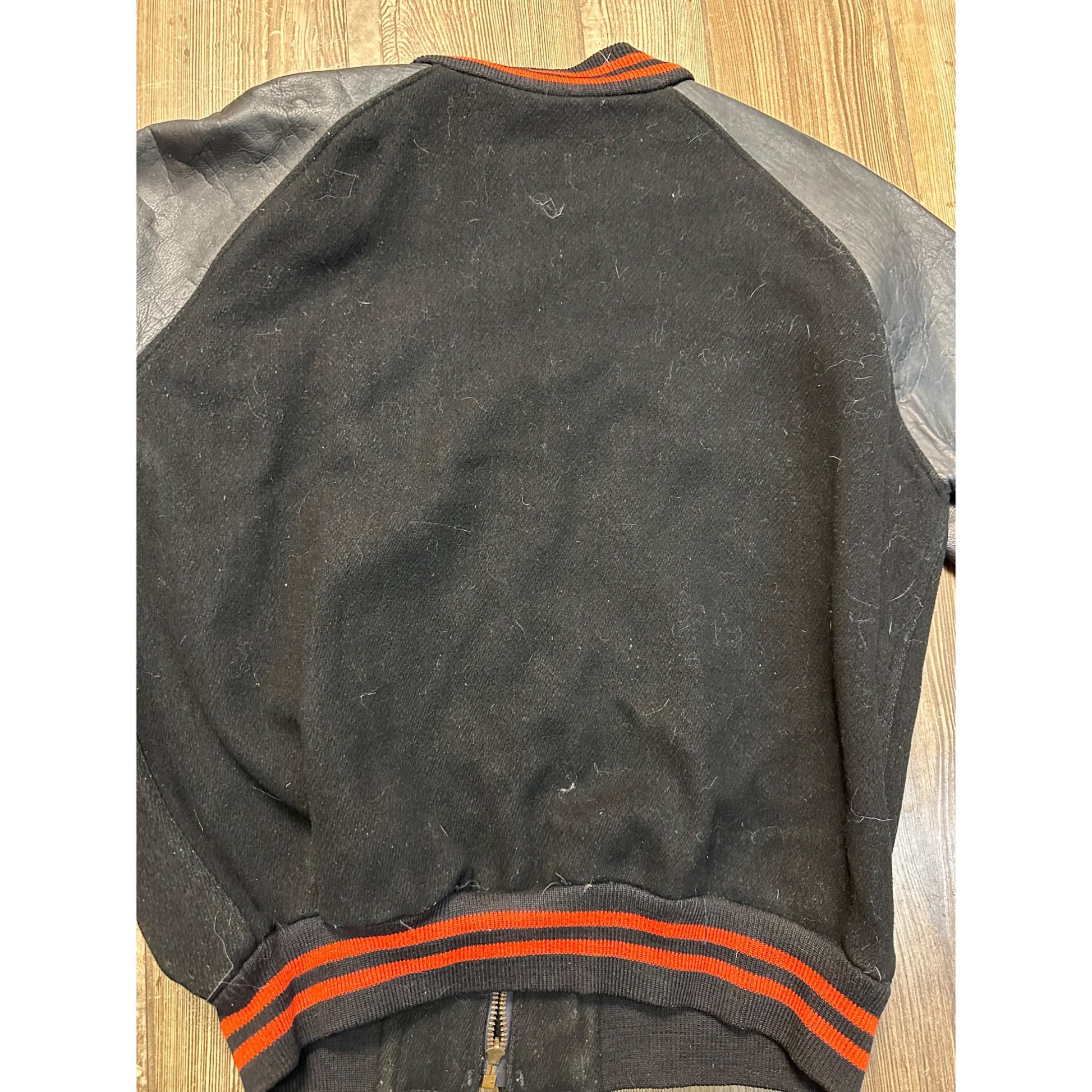 Vintage 1960s Varsity Letterman Bomber Sports Jacket Black Orange Coat Size 46