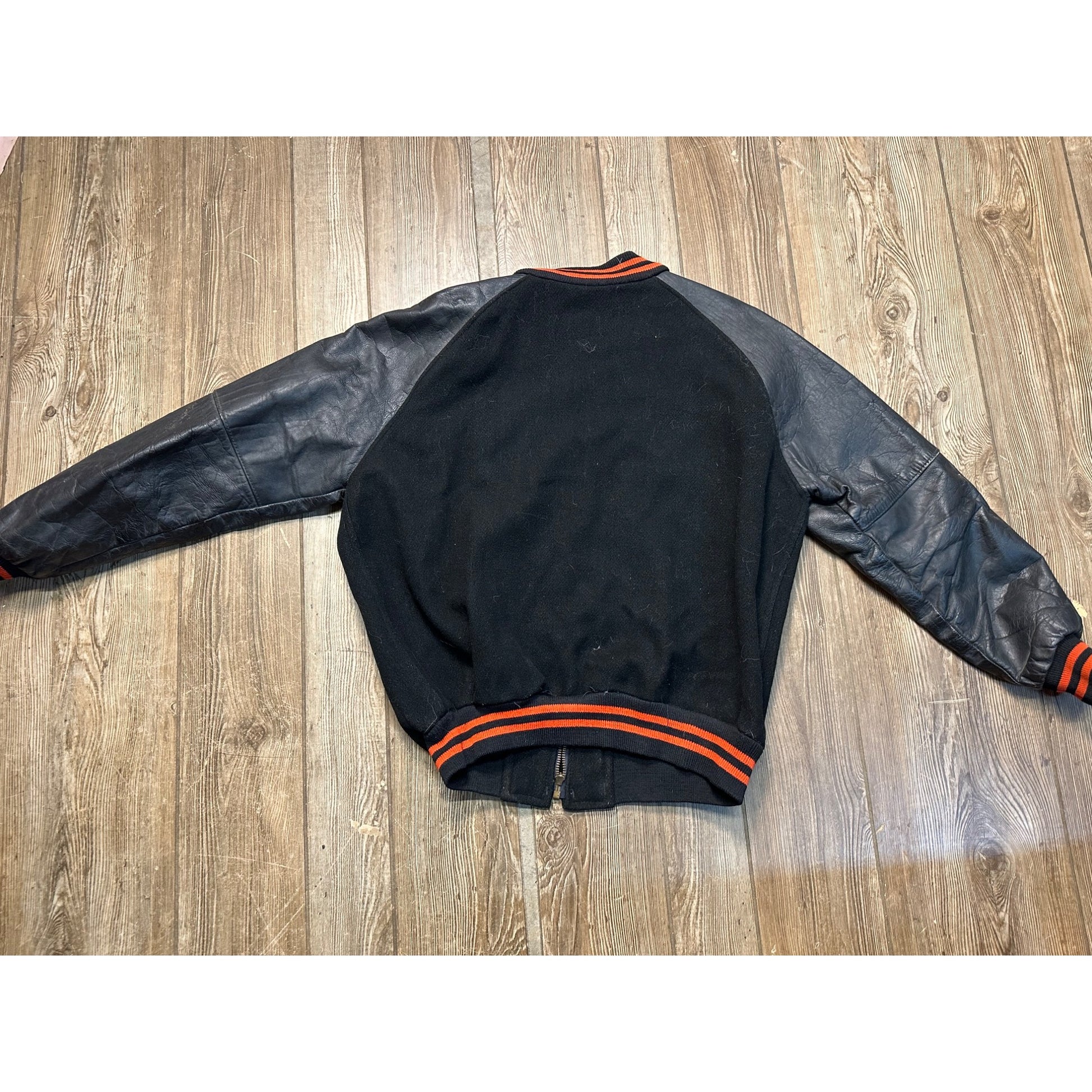 Vintage 1960s Varsity Letterman Bomber Sports Jacket Black Orange Coat Size 46
