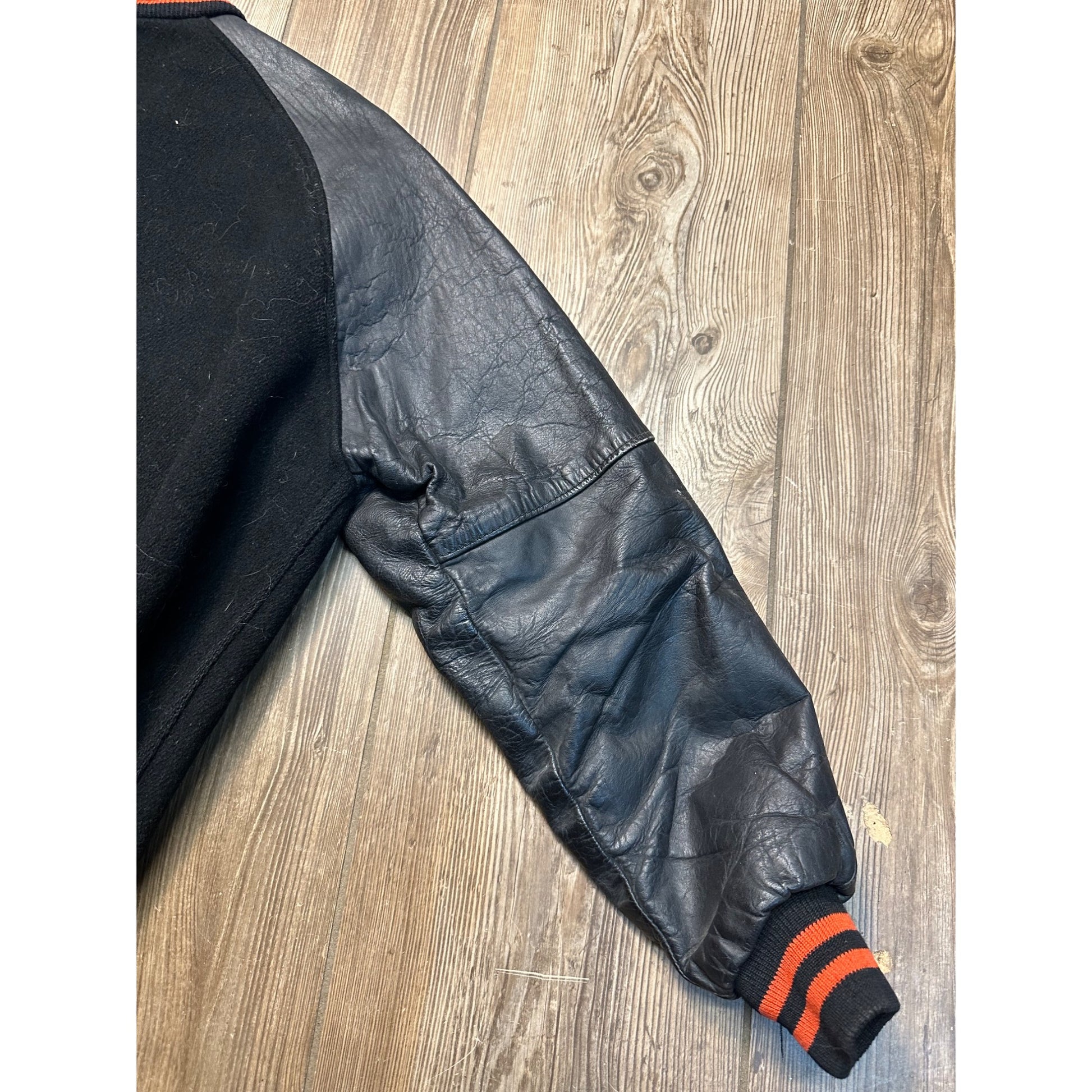 Vintage 1960s Varsity Letterman Bomber Sports Jacket Black Orange Coat Size 46