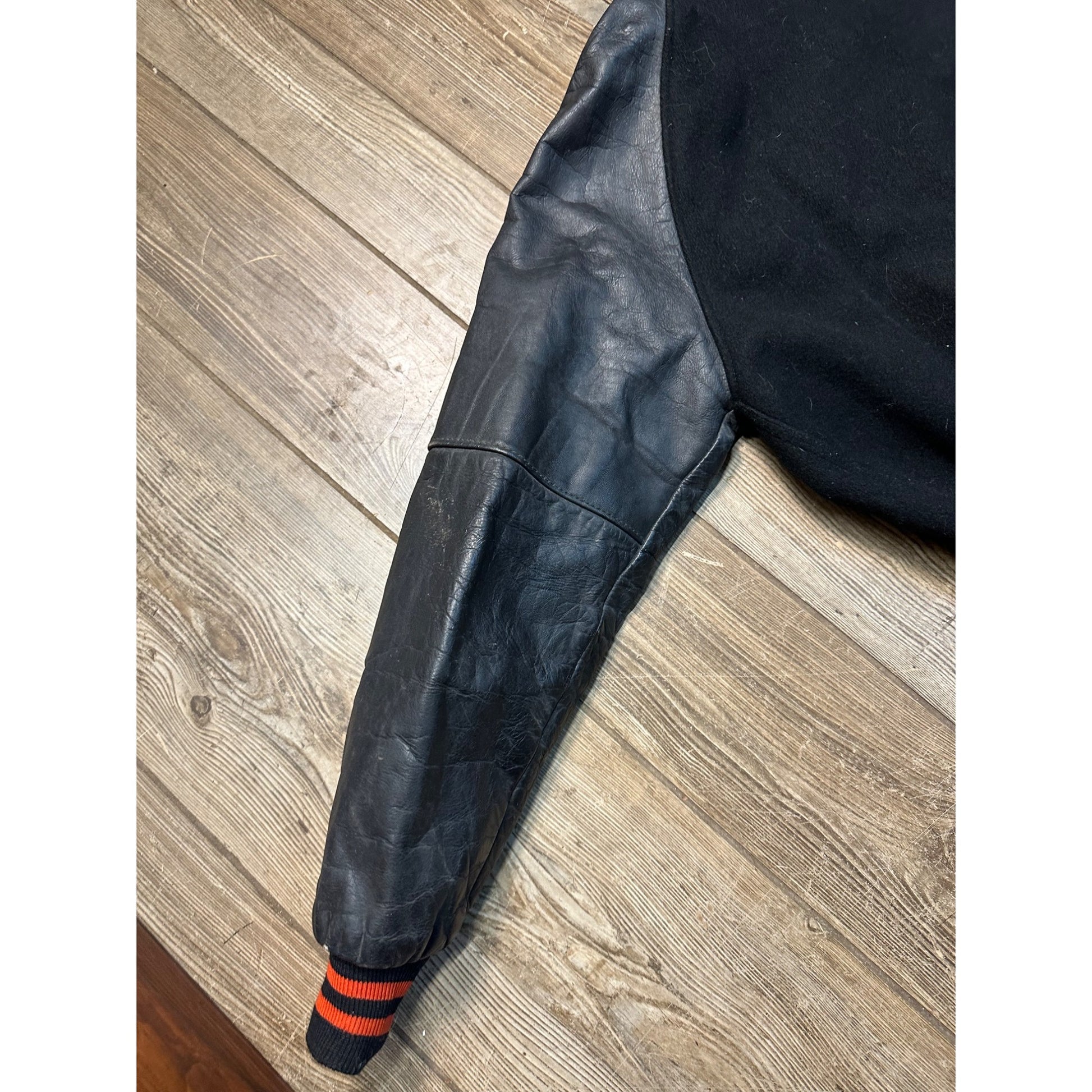 Vintage 1960s Varsity Letterman Bomber Sports Jacket Black Orange Coat Size 46