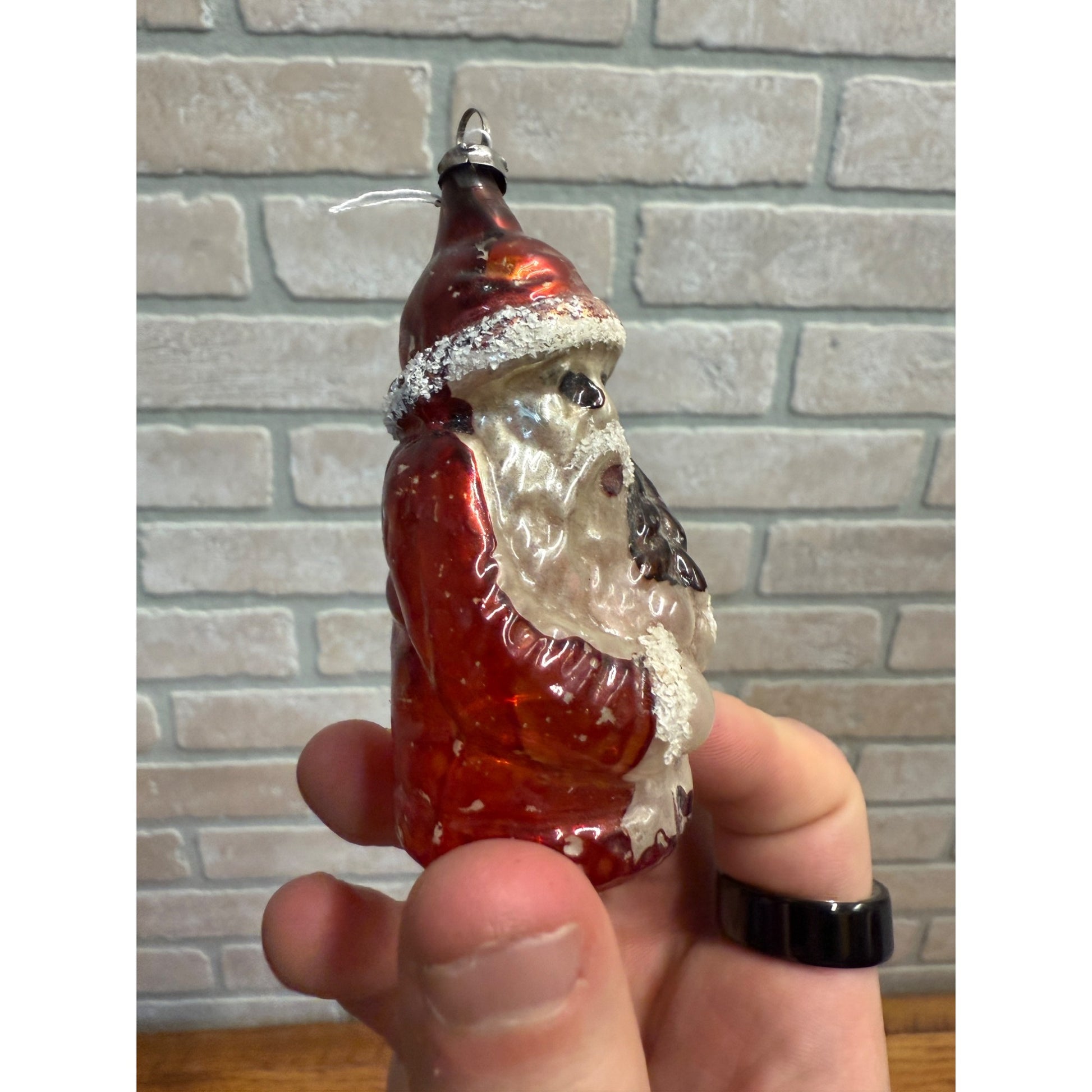 Vintage Santa Claus Father Christmas Holding Tree Glass Ornament