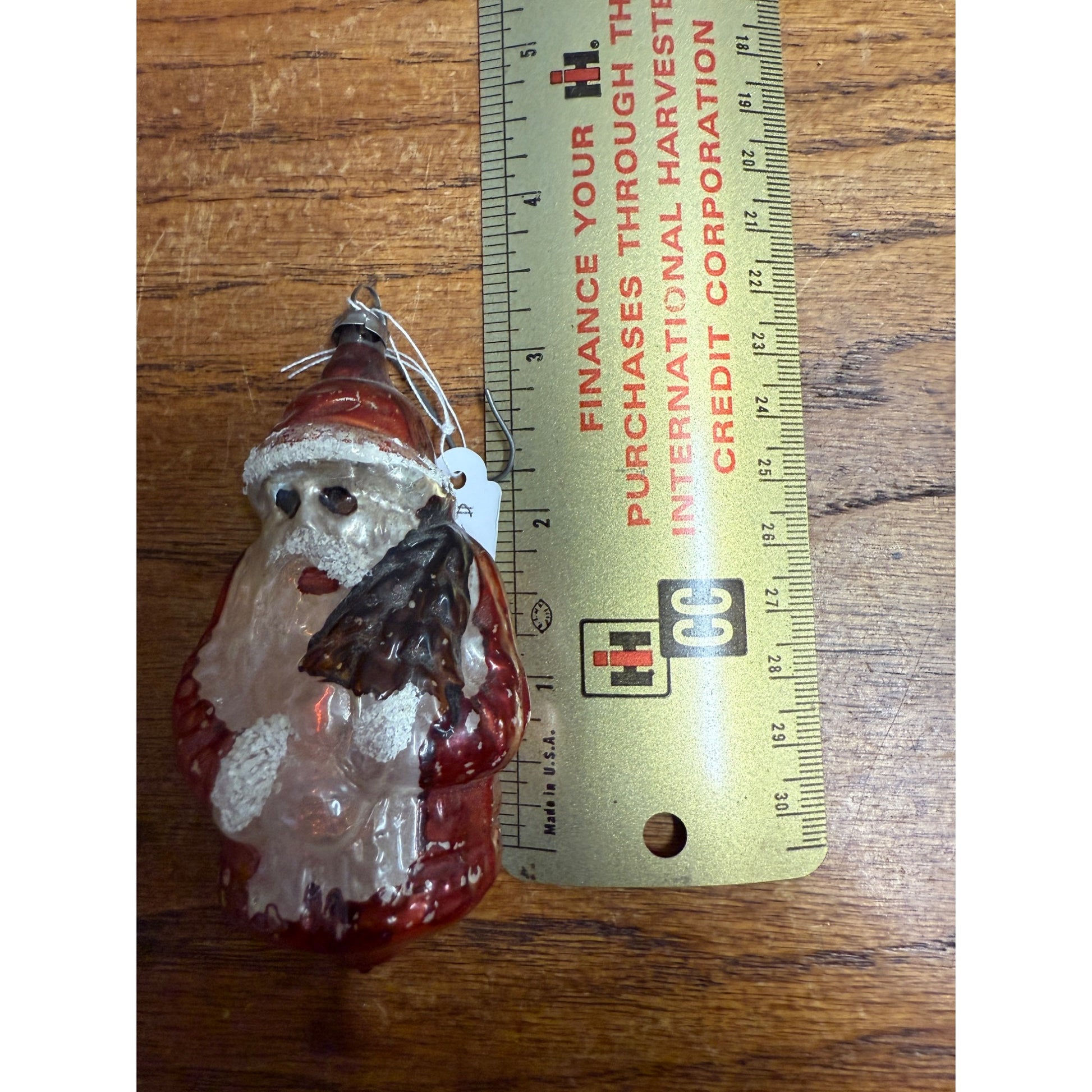 Vintage Santa Claus Father Christmas Holding Tree Glass Ornament