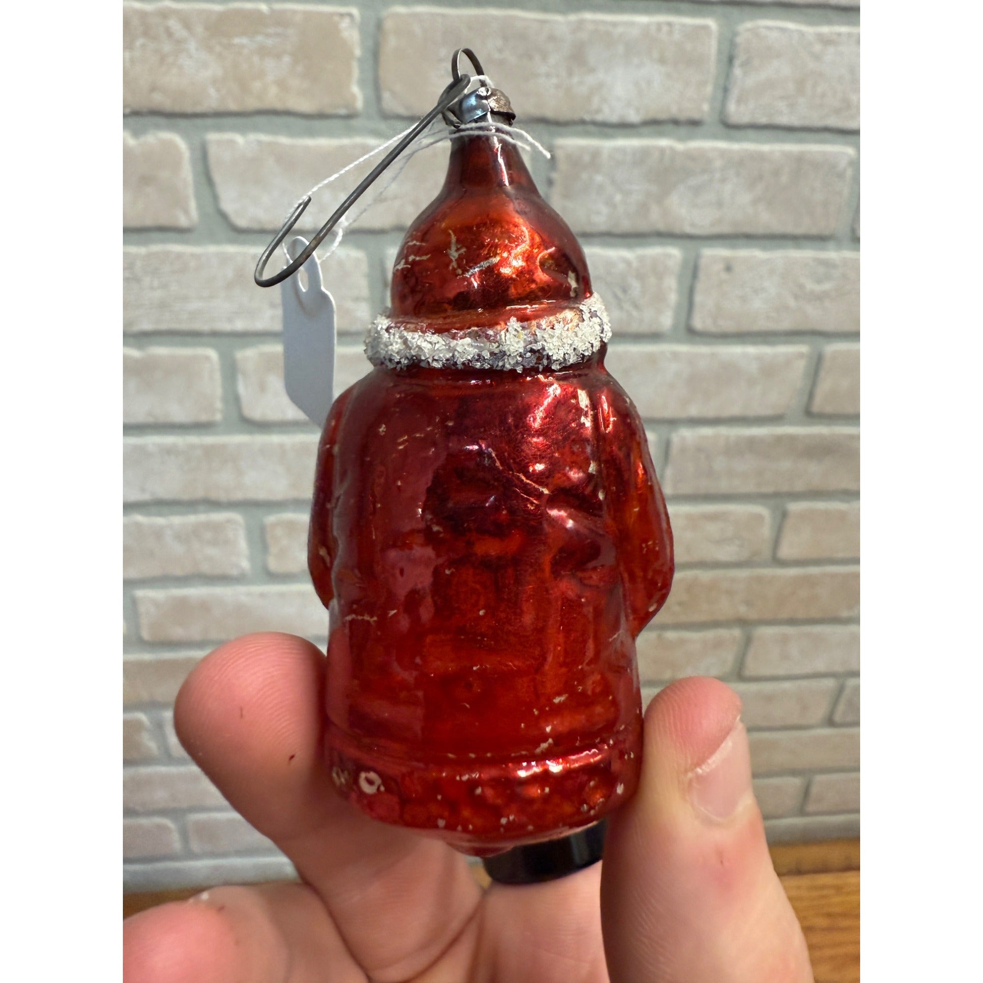 Vintage Santa Claus Father Christmas Holding Tree Glass Ornament