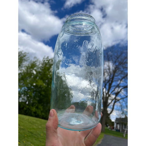 Antique 1858 Mason's Patent Half Gallon Jar Crude Dimpled #152 Jar 1800s Blue Aqua