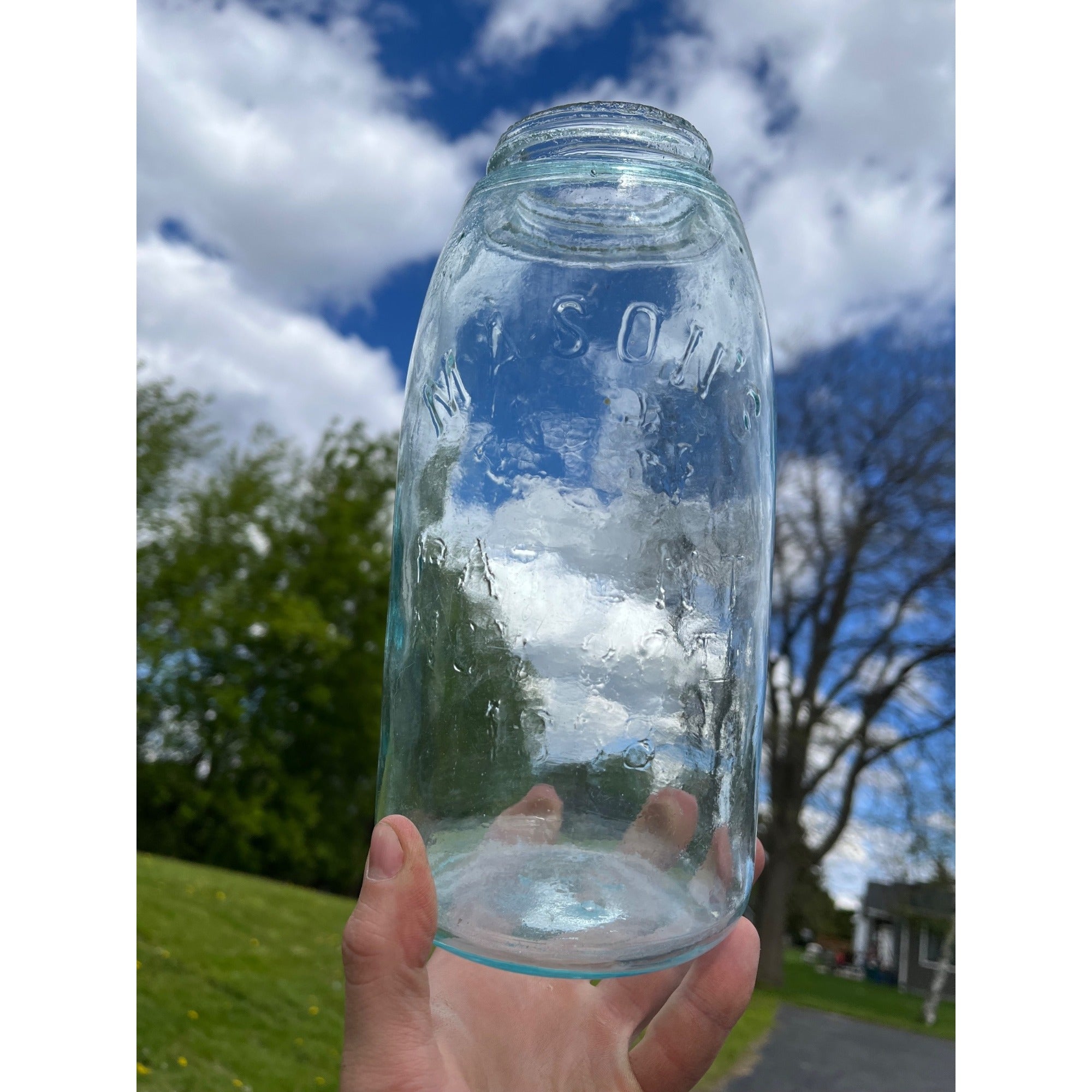Antique 1858 Mason's Patent Half Gallon Jar Crude Dimpled #152 Jar 1800s Blue Aqua