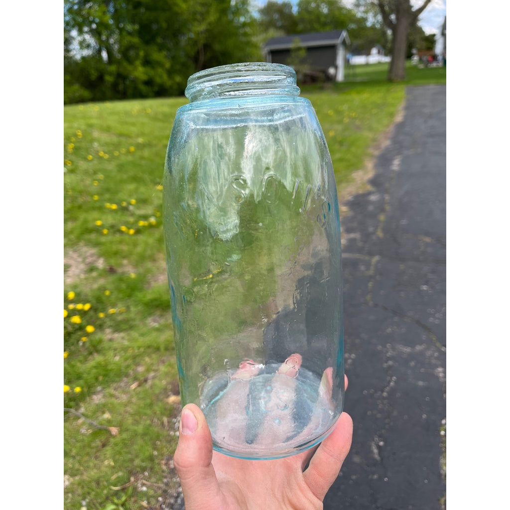 Antique 1858 Mason's Patent Half Gallon Jar Crude Dimpled #152 Jar 1800s Blue Aqua