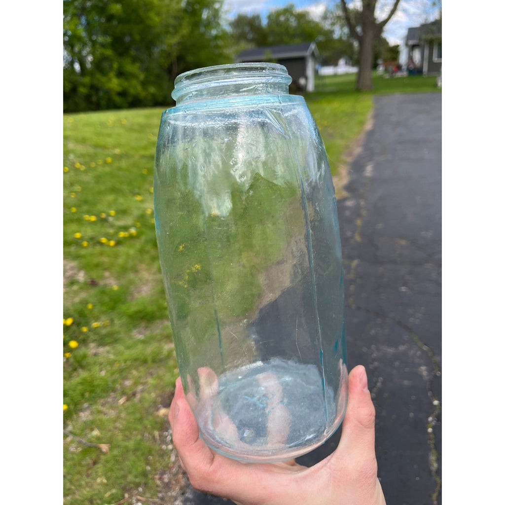 Antique 1858 Mason's Patent Half Gallon Jar Crude Dimpled #152 Jar 1800s Blue Aqua