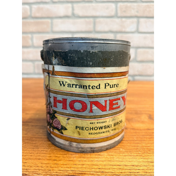 Vintage Honey Tin Can Piechowski Redgranite Wi Wisconsin Advertising