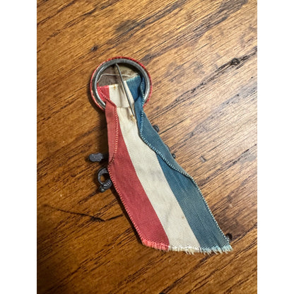 Vintage WWII Homefront Patriotic Pinback Ribbon God Bless Flag Crossed Swords