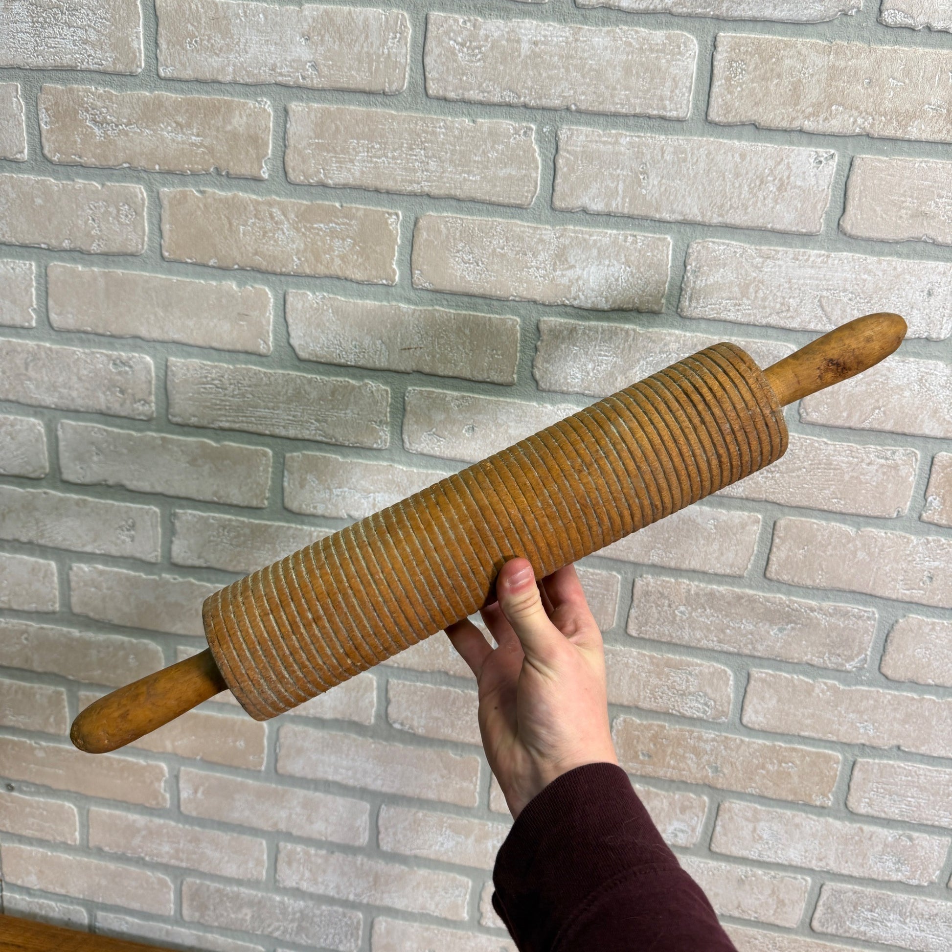Antique Primitive Ribbed Noodle Rolling Pin Kitchen Utensil Tool Farmhouse Decor