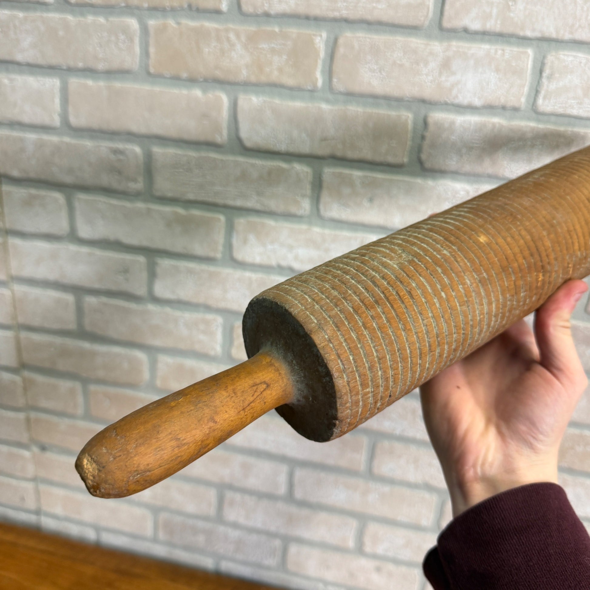 Antique Primitive Ribbed Noodle Rolling Pin Kitchen Utensil Tool Farmhouse Decor