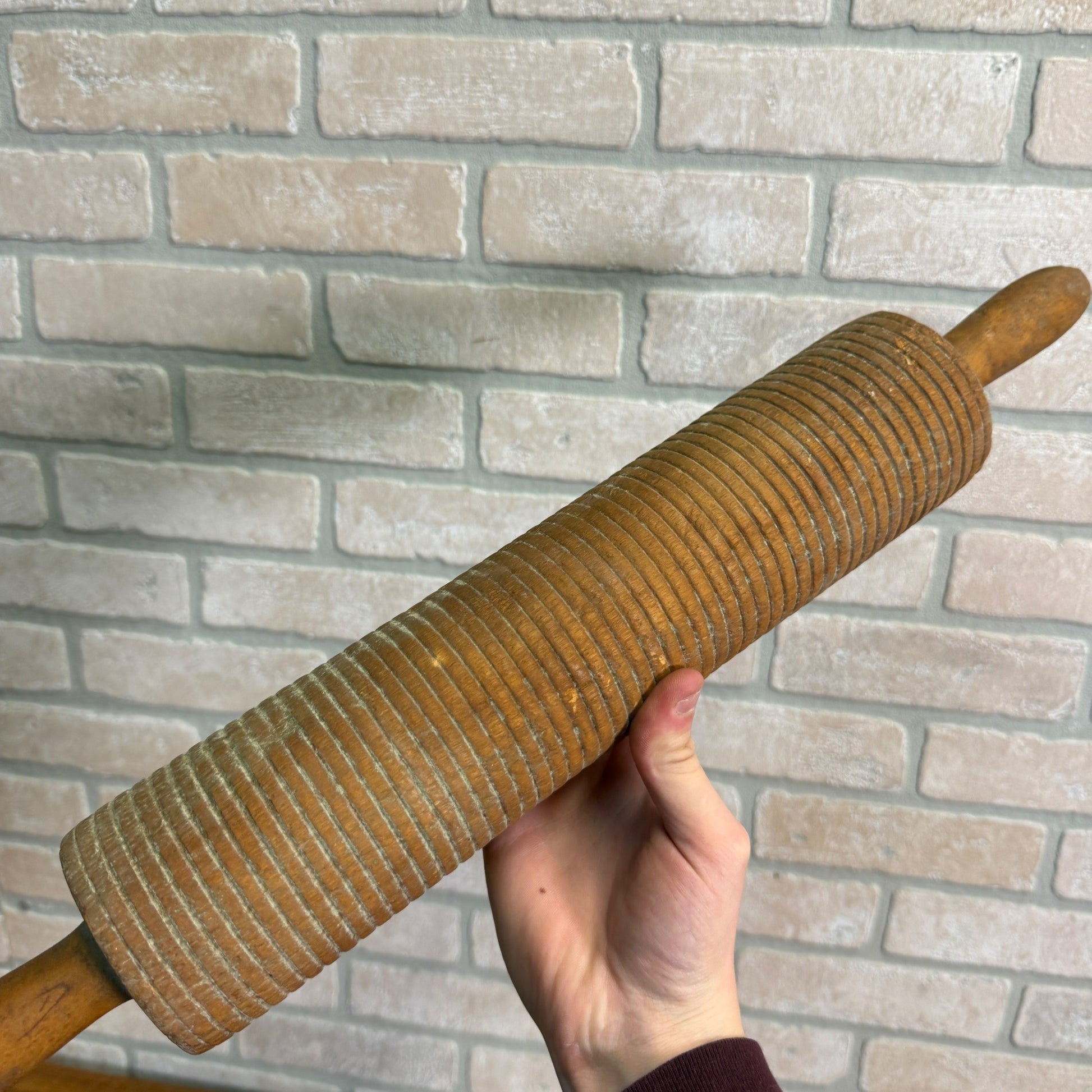 Antique Primitive Ribbed Noodle Rolling Pin Kitchen Utensil Tool Farmhouse Decor