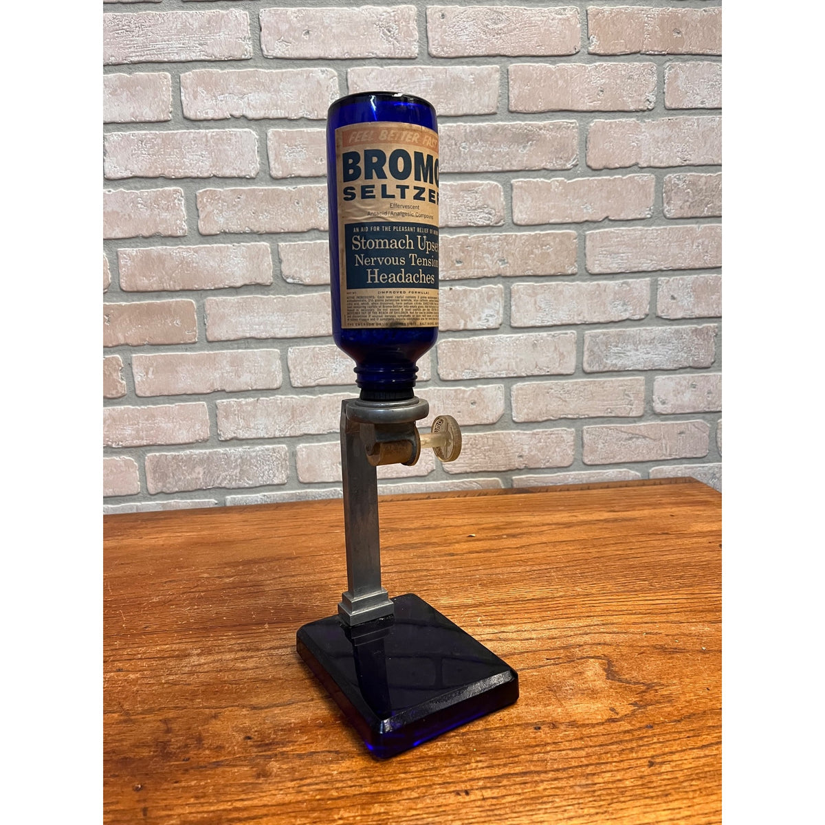 Vintage Cobalt Blue Bromo Seltzer Dispenser Drug Store Countertop Display