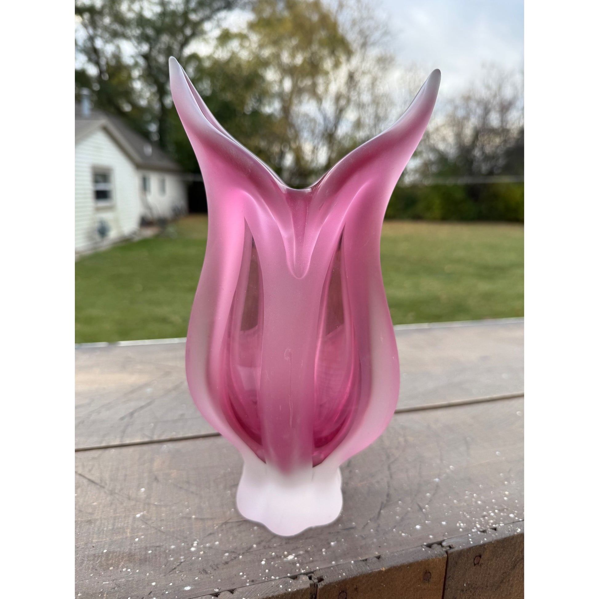 Vintage Josef Hospodka Bohemia Blown Glass Vase Pink Czech Republic 10.5"