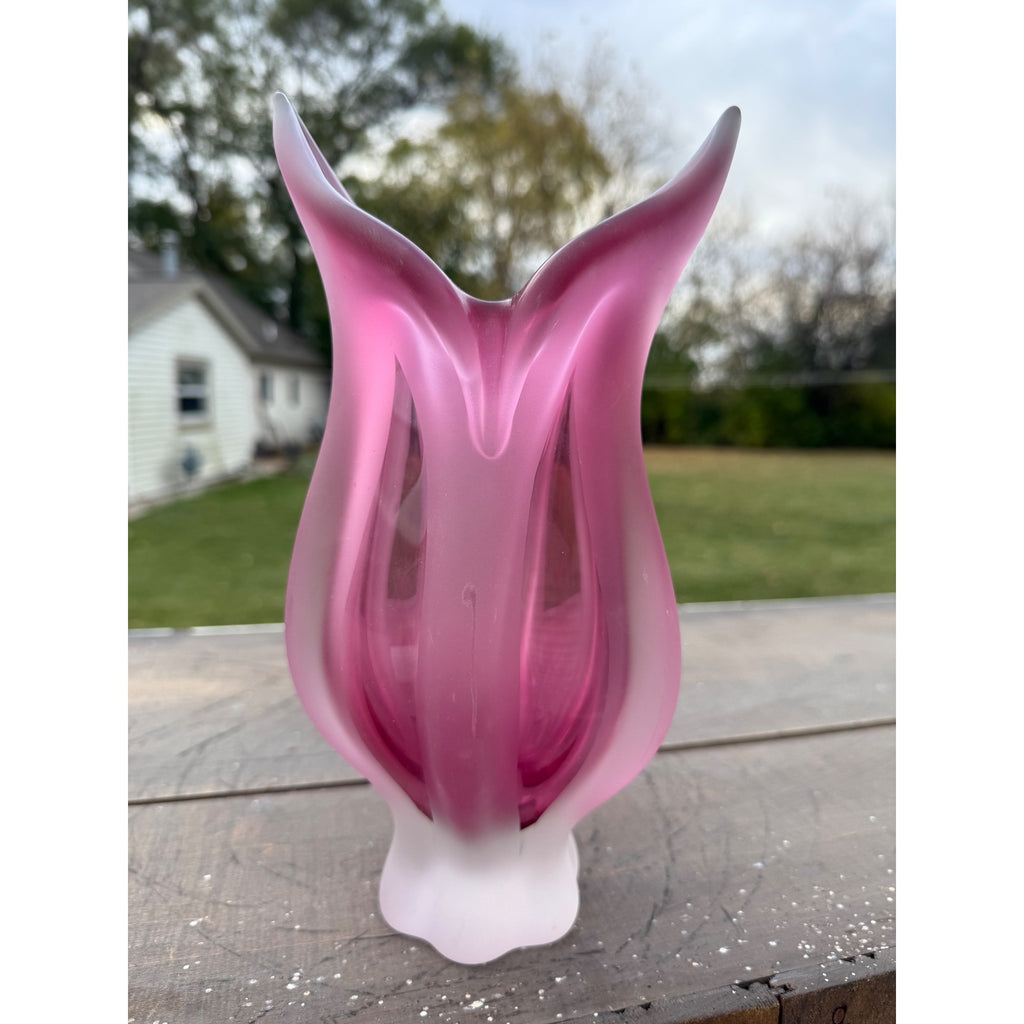 Vintage Josef Hospodka Bohemia Blown Glass Vase Pink Czech Republic 10.5"