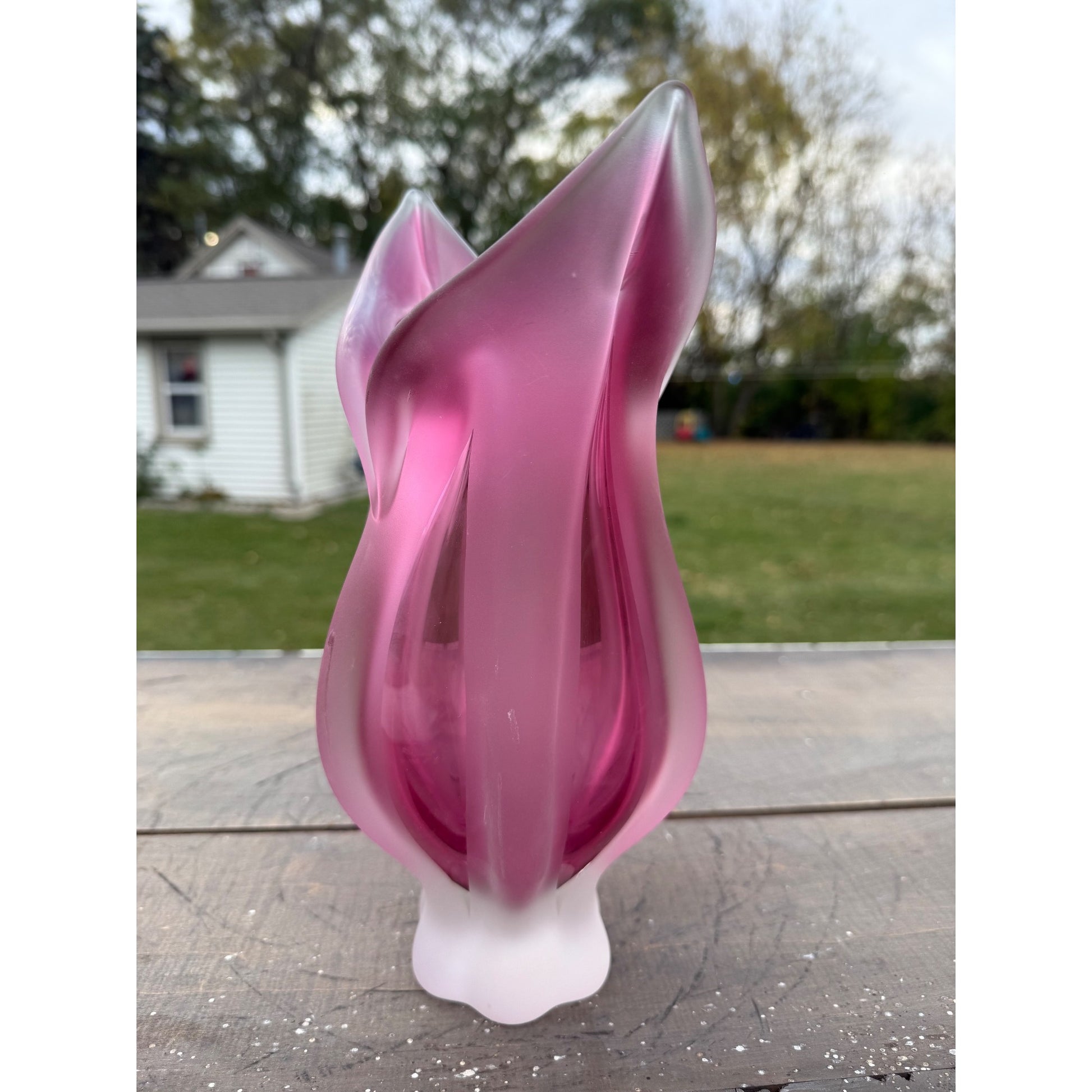 Vintage Josef Hospodka Bohemia Blown Glass Vase Pink Czech Republic 10.5"