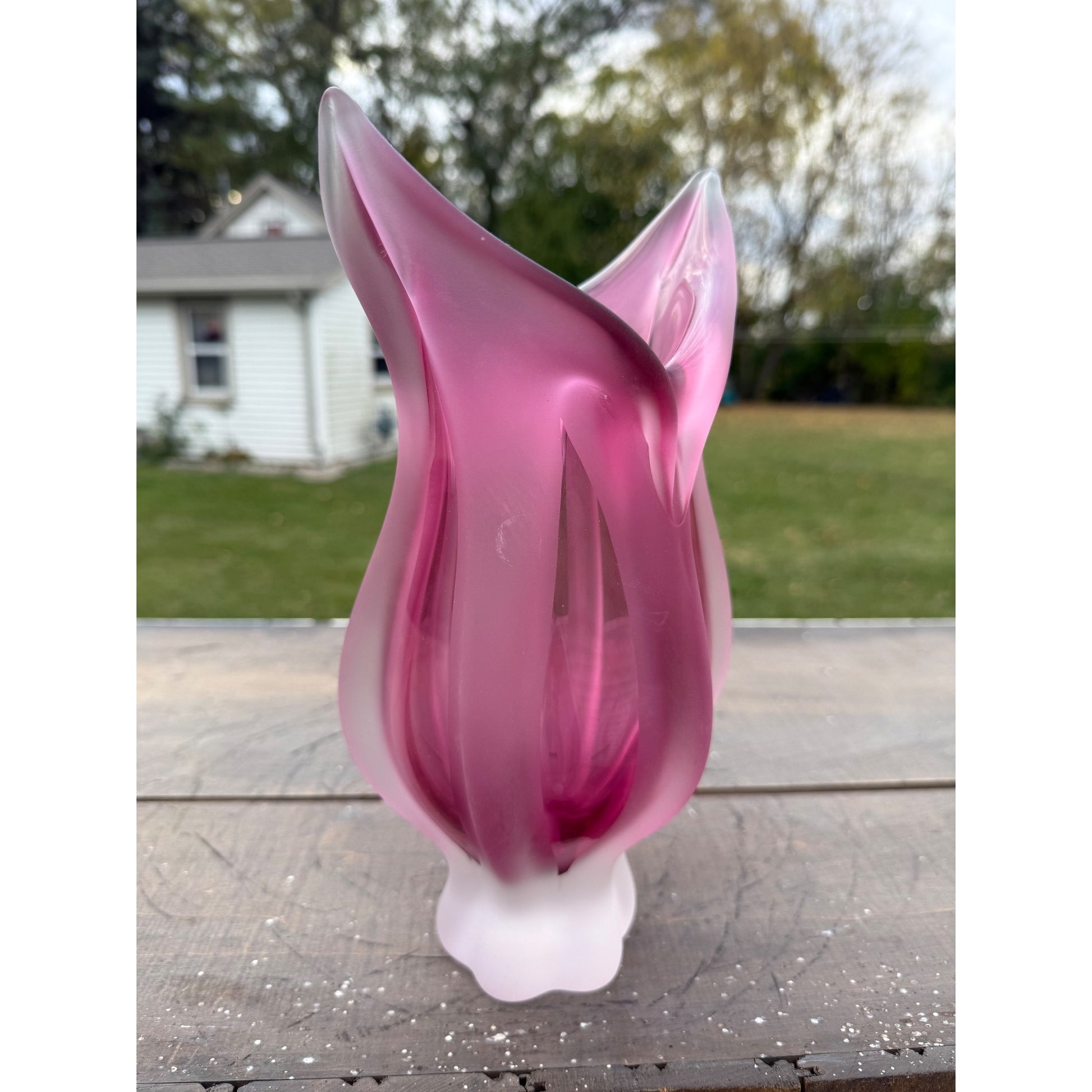 Vintage Josef Hospodka Bohemia Blown Glass Vase Pink Czech Republic 10.5"