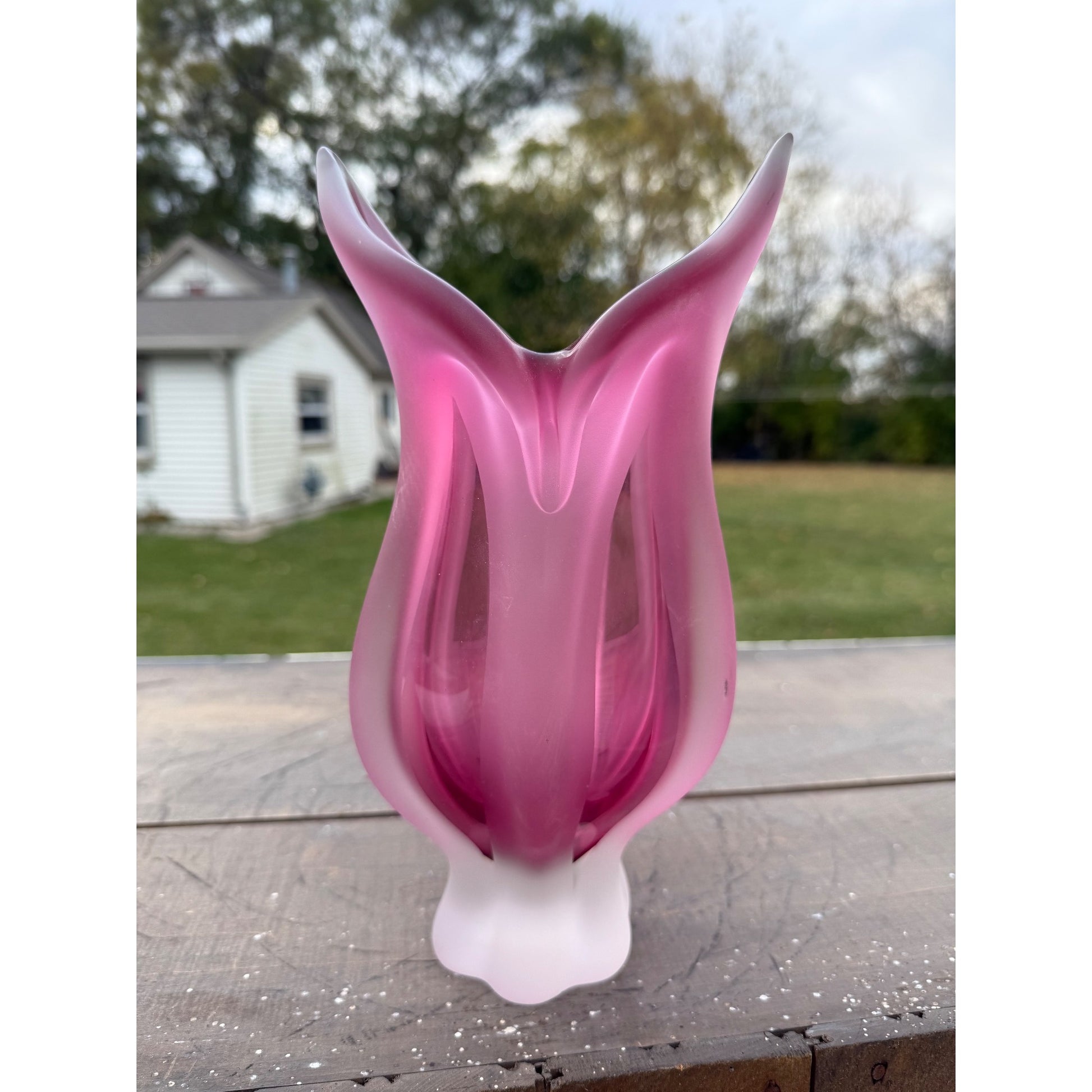 Vintage Josef Hospodka Bohemia Blown Glass Vase Pink Czech Republic 10.5"