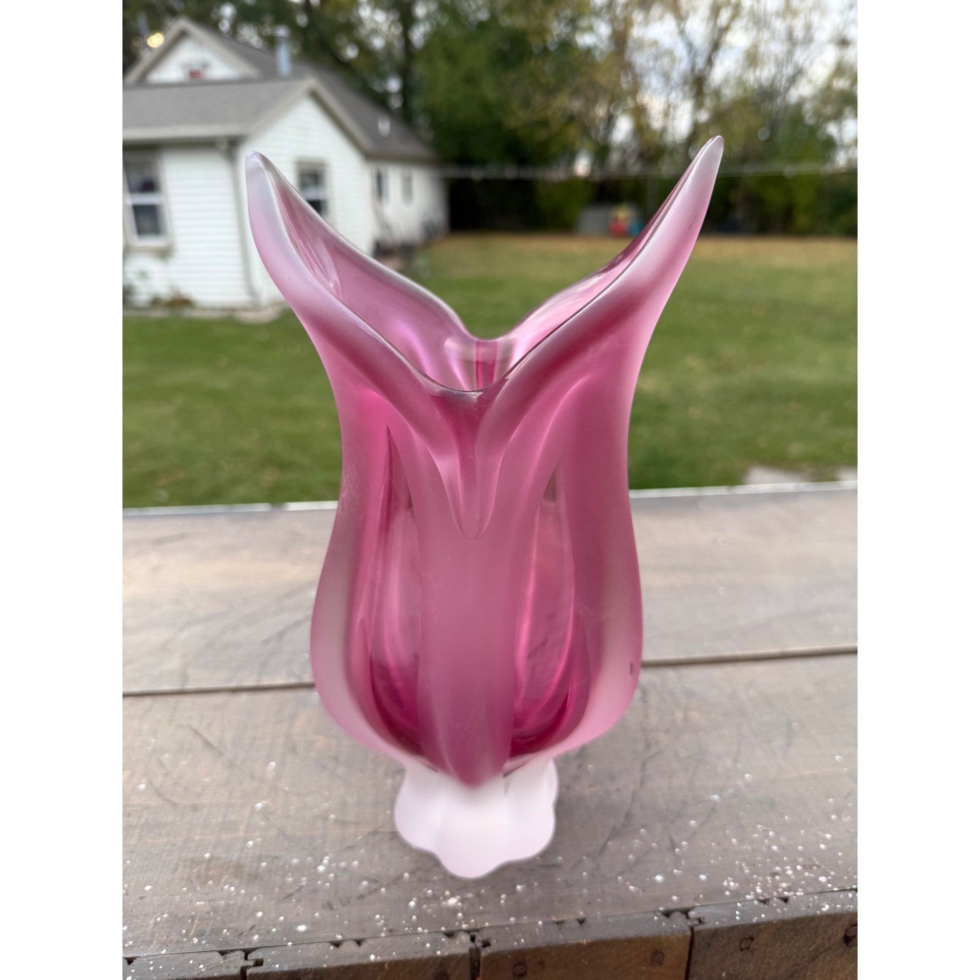 Vintage Josef Hospodka Bohemia Blown Glass Vase Pink Czech Republic 10.5"