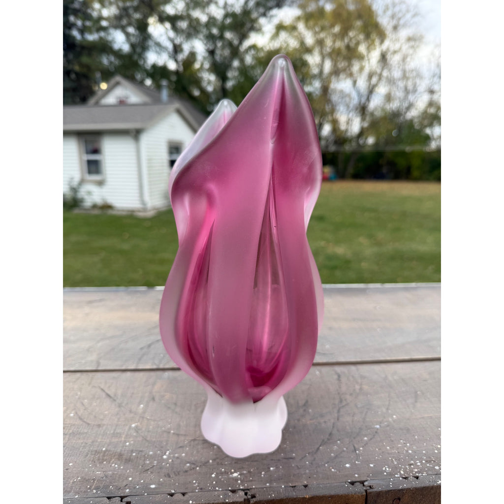 Vintage Josef Hospodka Bohemia Blown Glass Vase Pink Czech Republic 10.5"
