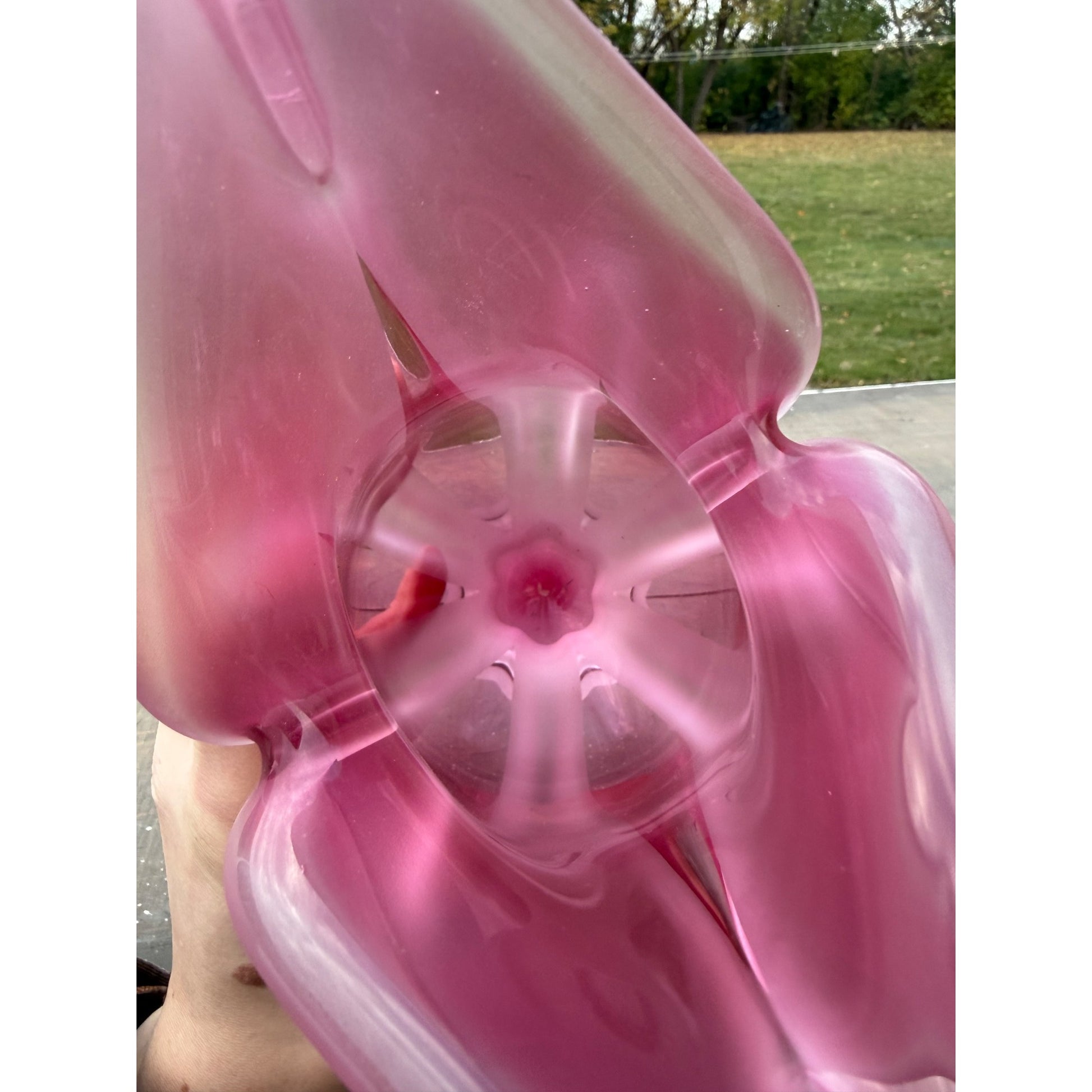 Vintage Josef Hospodka Bohemia Blown Glass Vase Pink Czech Republic 10.5"