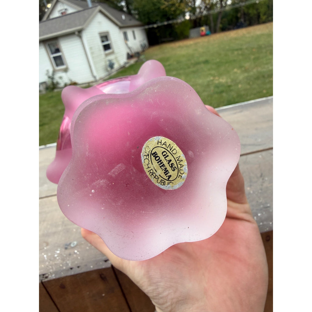 Vintage Josef Hospodka Bohemia Blown Glass Vase Pink Czech Republic 10.5"