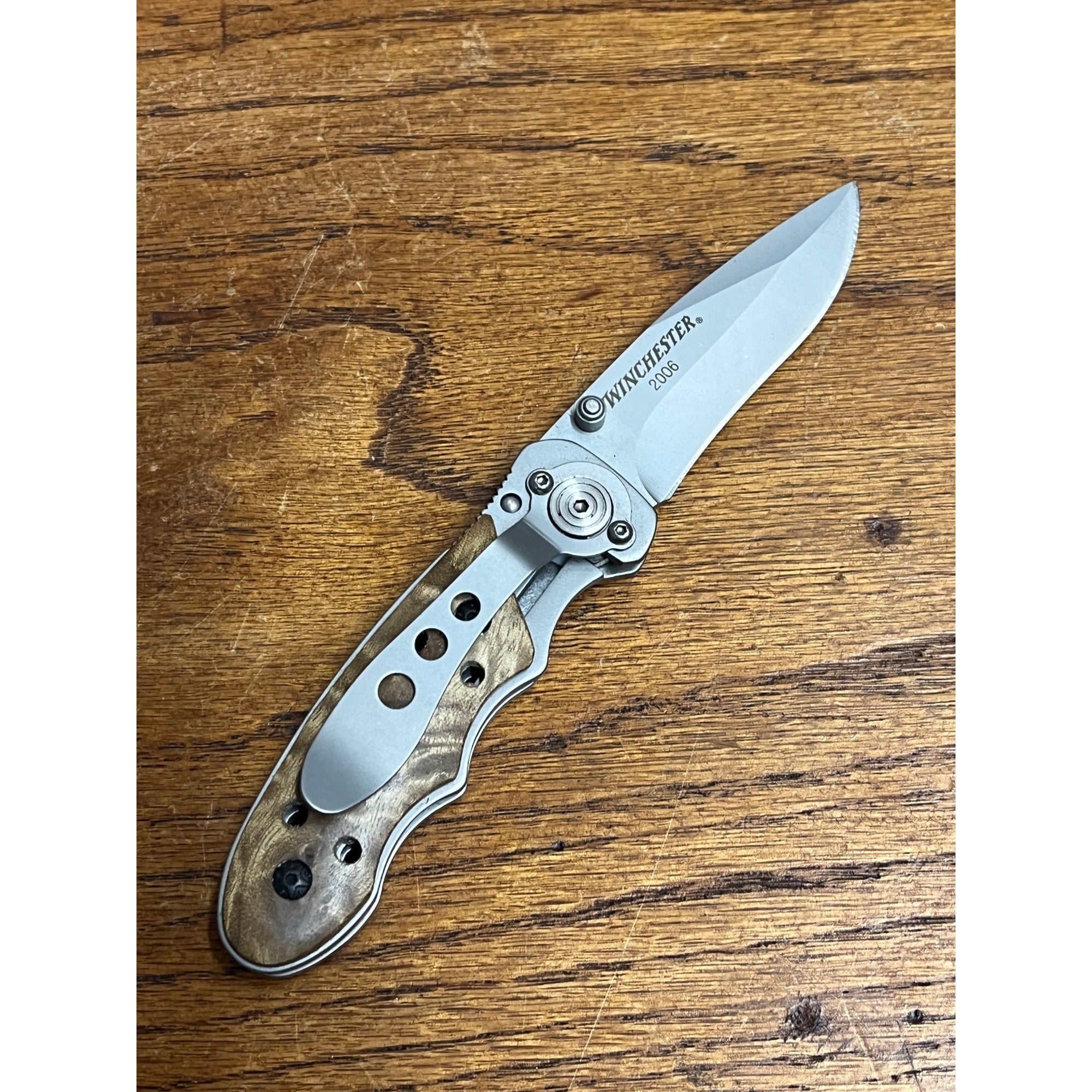 Winchester 2006 Burl Wood Folding Pocket Knife 2-3/4"Blade 3-3/4"Closed VGUC