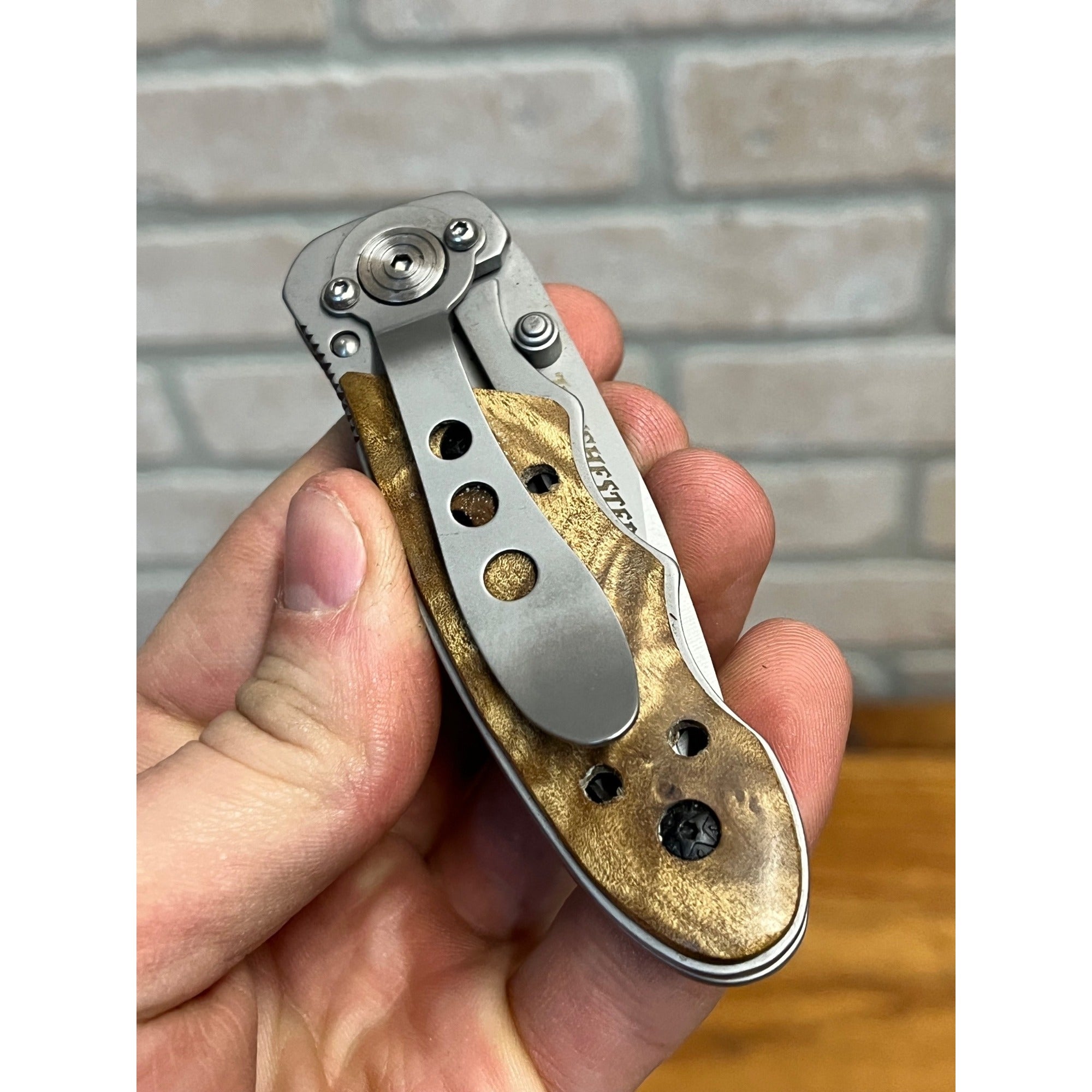 Winchester 2006 Burl Wood Folding Pocket Knife 2-3/4"Blade 3-3/4"Closed VGUC