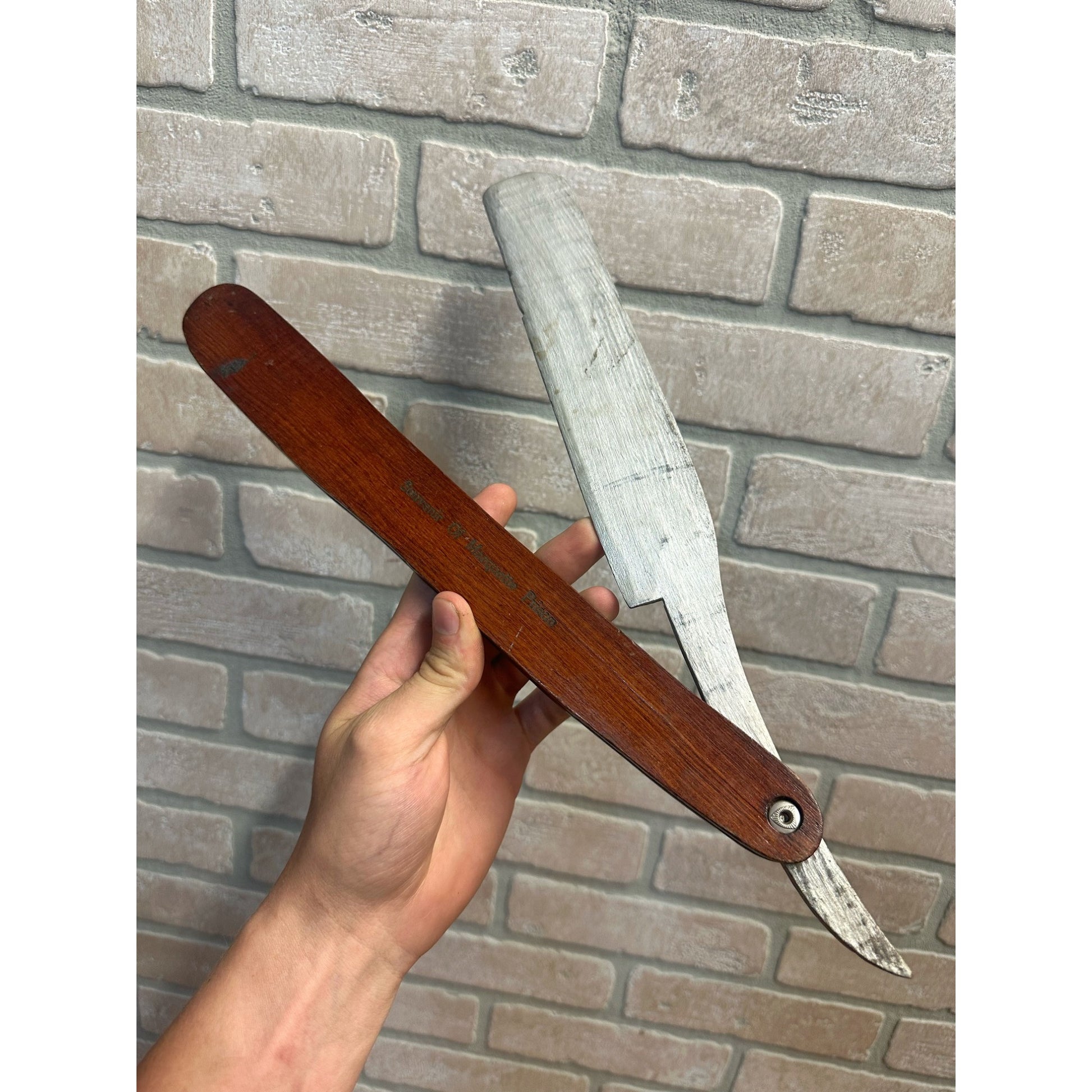 Vintage Marquette Michigan Prison Art Wooden Oversized 15" Straight Razor Prisoner MI