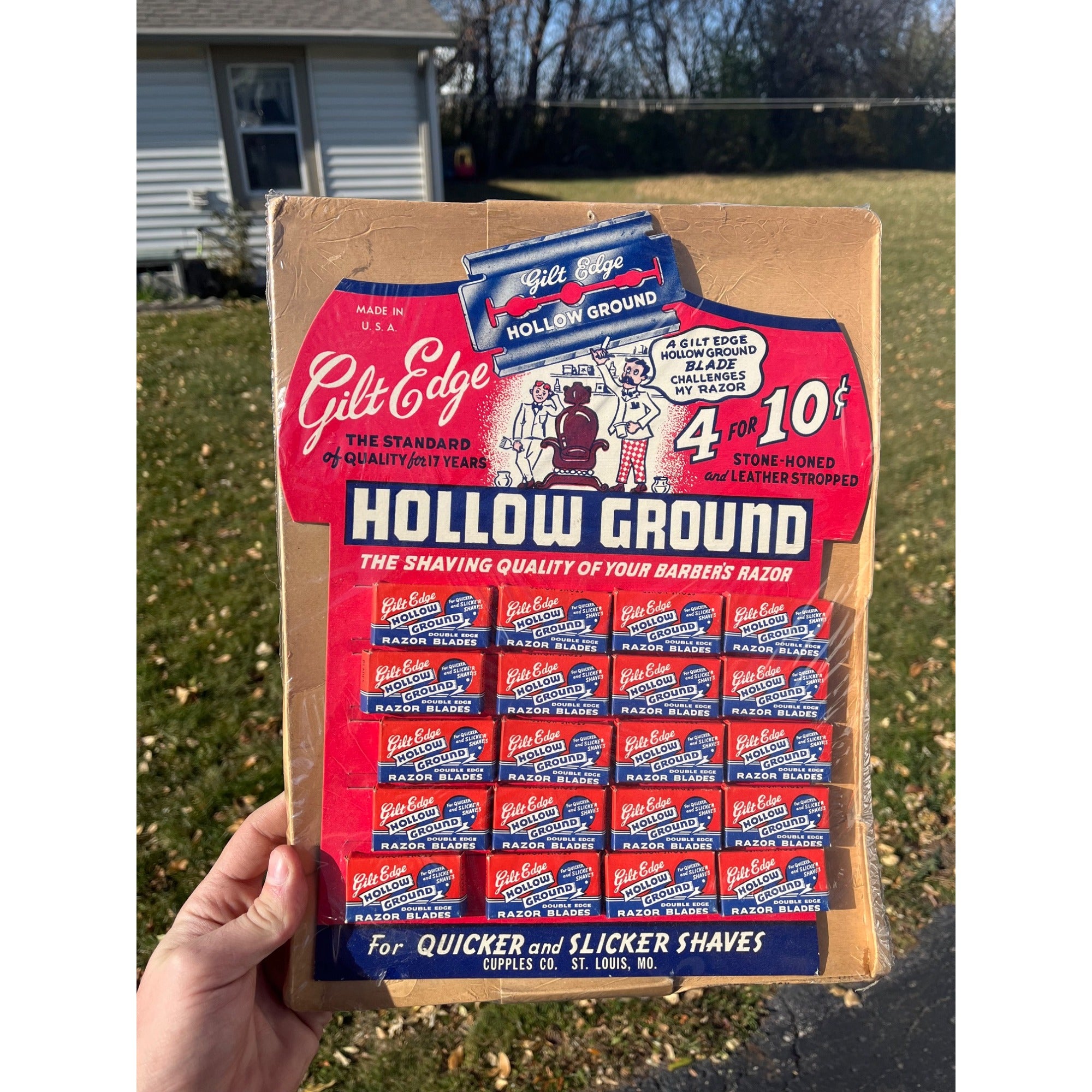 Vintage Gilt Edge NOS Razor Blades Cardboard Advertising Sign Store Display