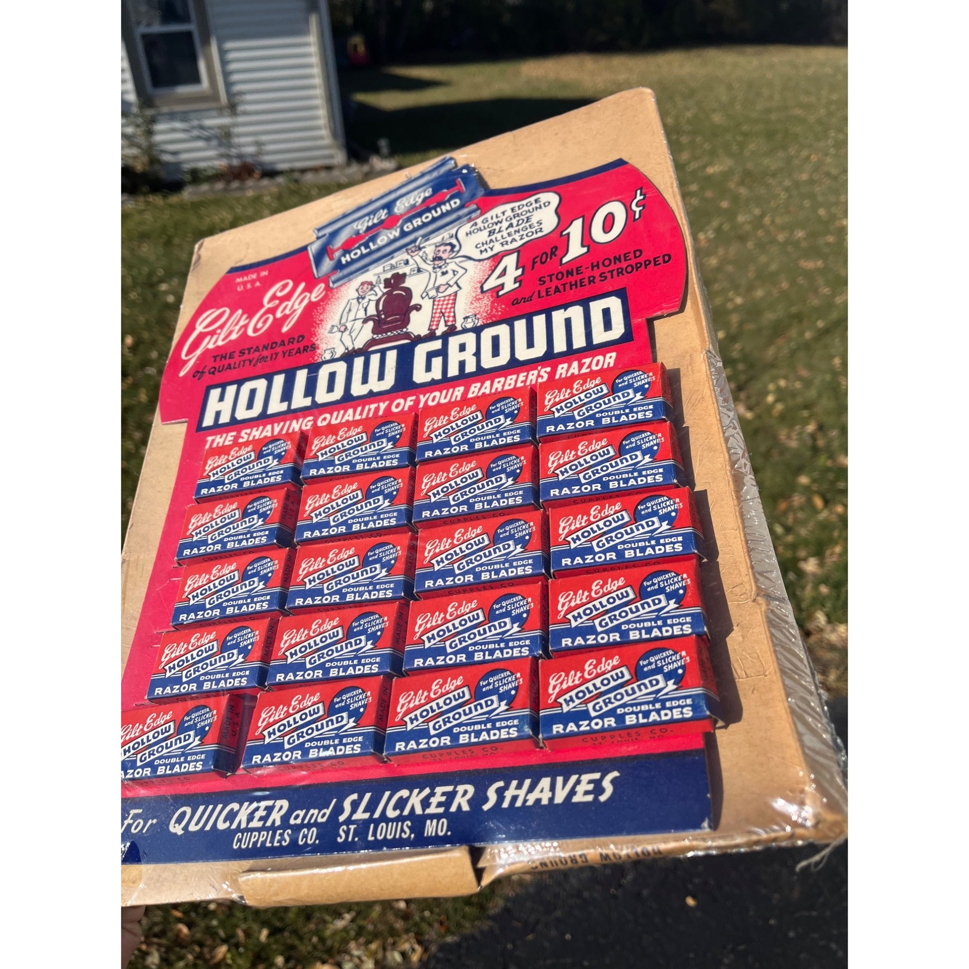 Vintage Gilt Edge NOS Razor Blades Cardboard Advertising Sign Store Display