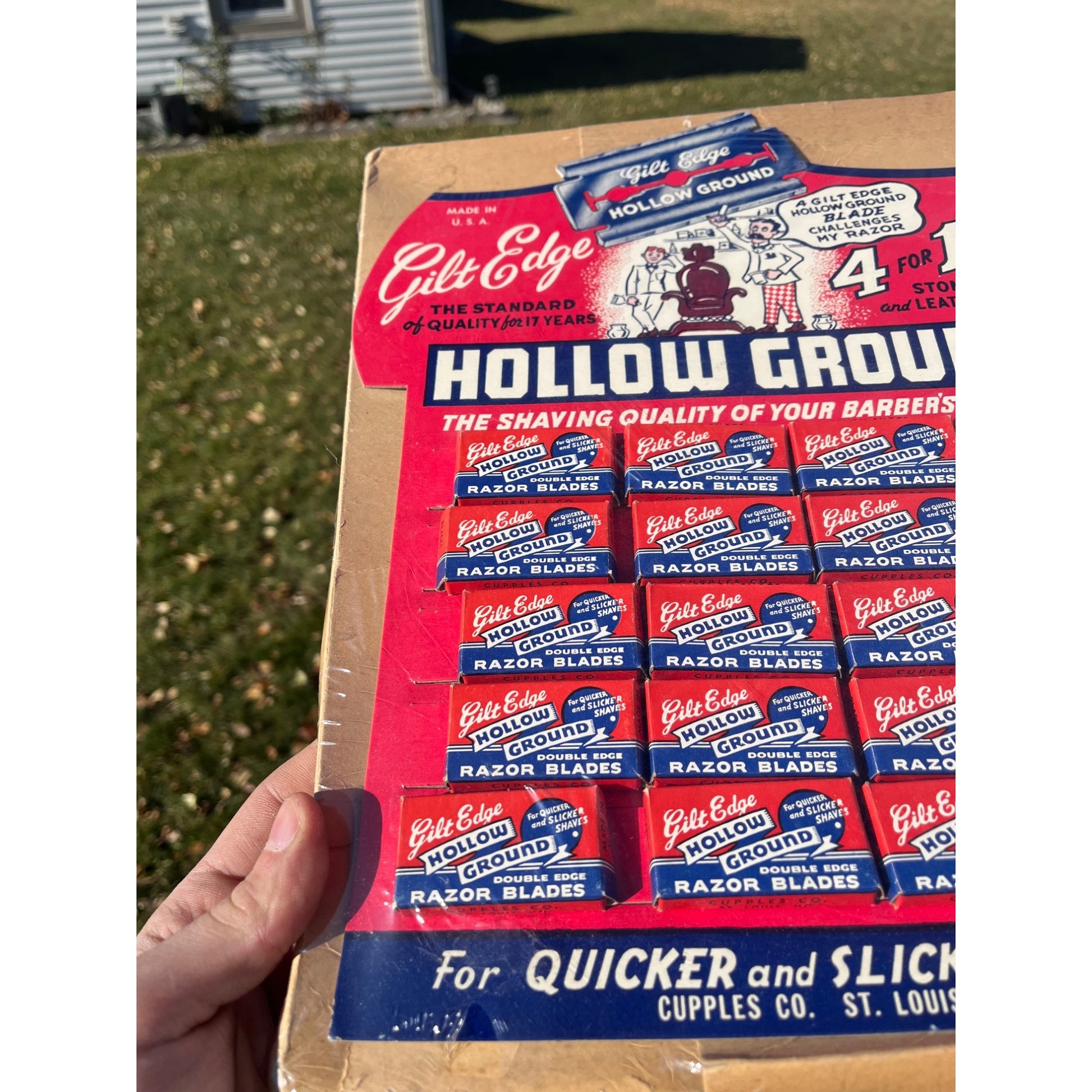 Vintage Gilt Edge NOS Razor Blades Cardboard Advertising Sign Store Display