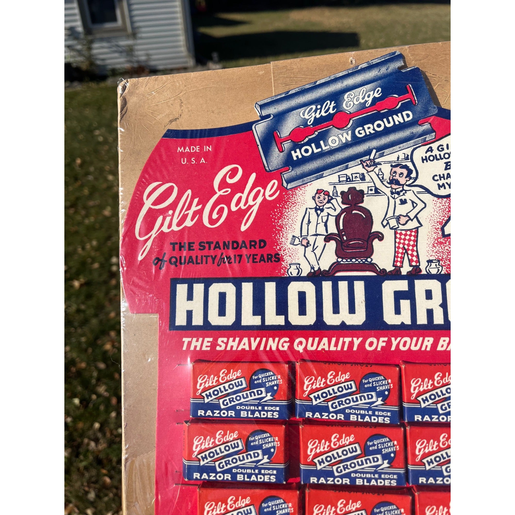 Vintage Gilt Edge NOS Razor Blades Cardboard Advertising Sign Store Display