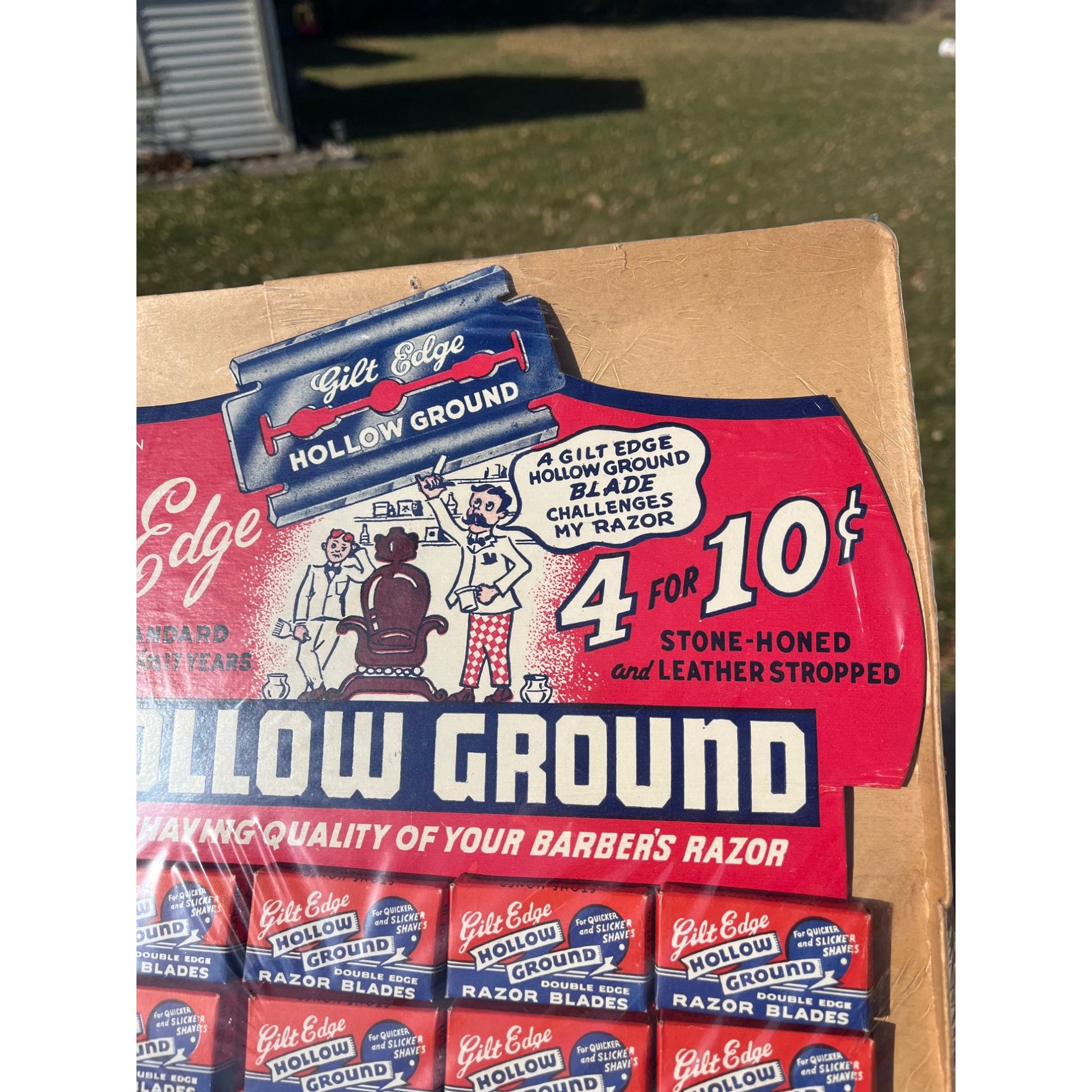 Vintage Gilt Edge NOS Razor Blades Cardboard Advertising Sign Store Display