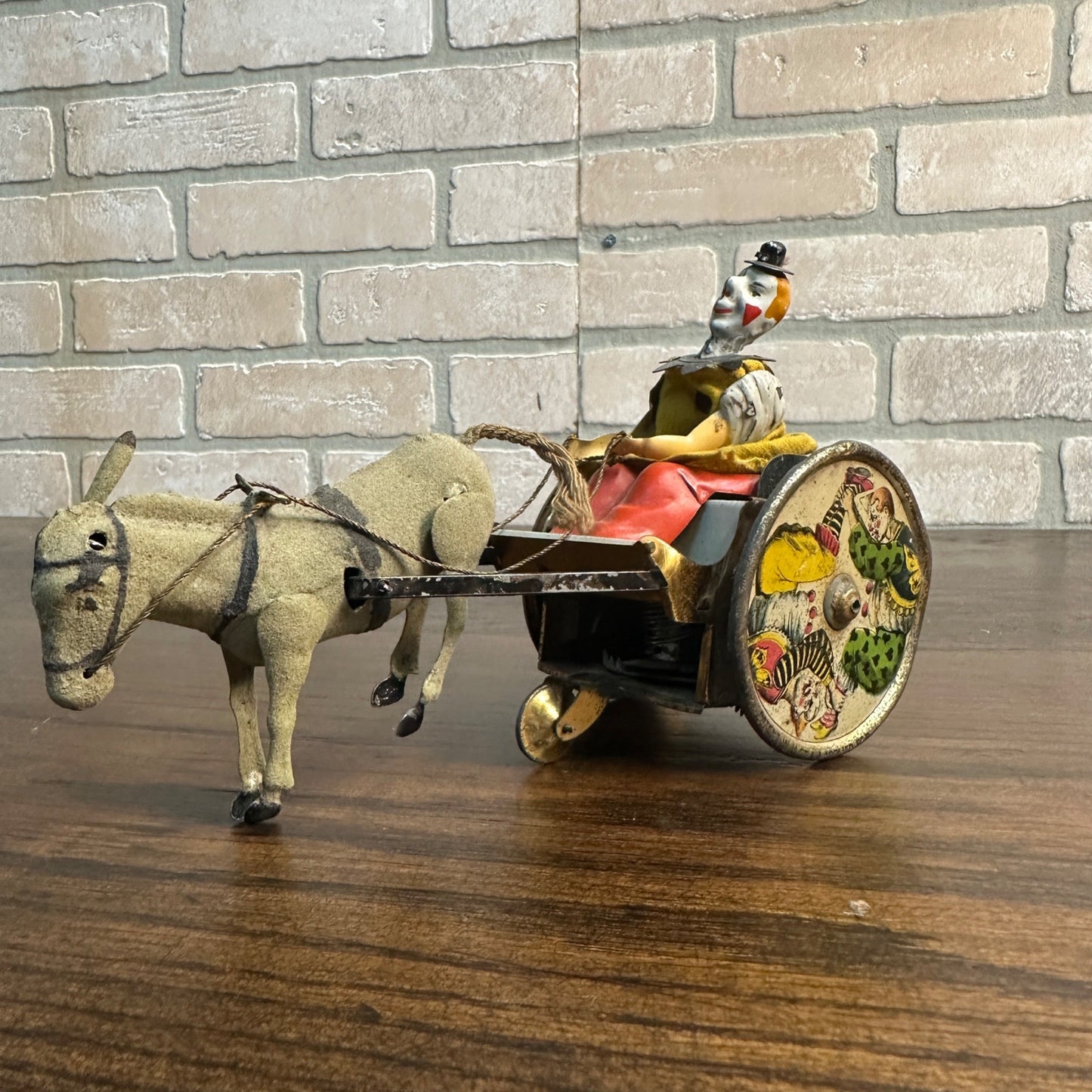 Vintage Lehmann Stubborn Donkey & Cart Circus Clown Windup Tin Litho Toy