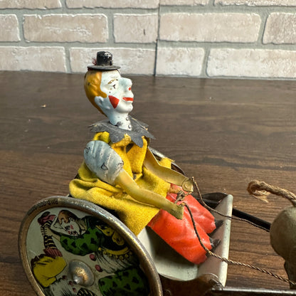 Vintage Lehmann Stubborn Donkey & Cart Circus Clown Windup Tin Litho Toy