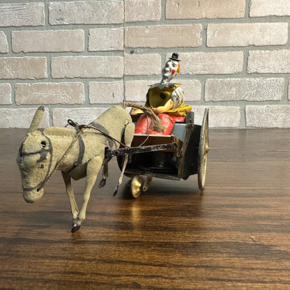 Vintage Lehmann Stubborn Donkey & Cart Circus Clown Windup Tin Litho Toy