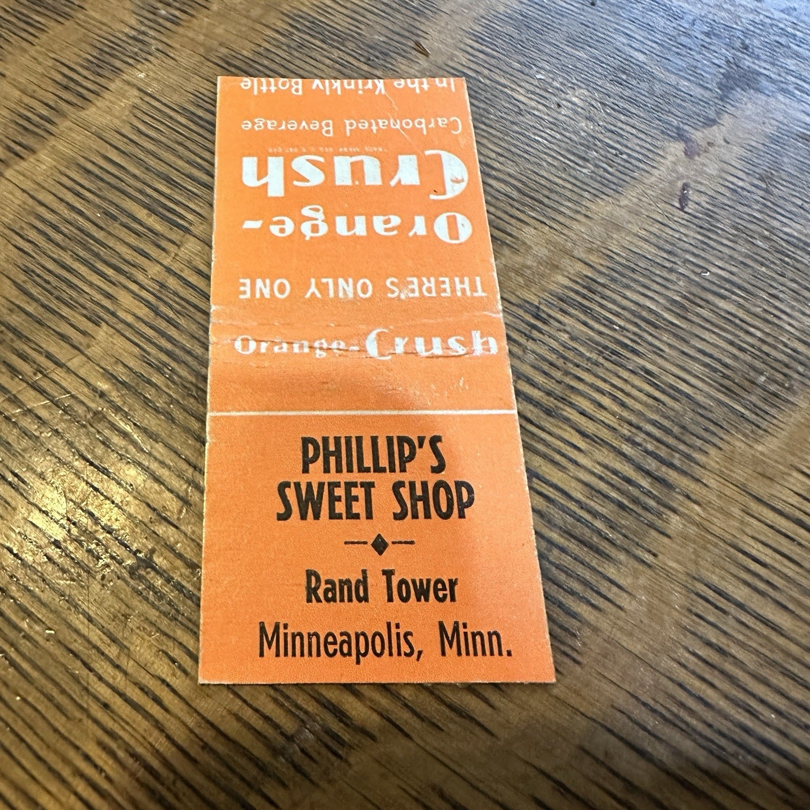 Orange Crush Phillips Sweets Minneapolis MN Soda Advertising Matchbook 1940s
