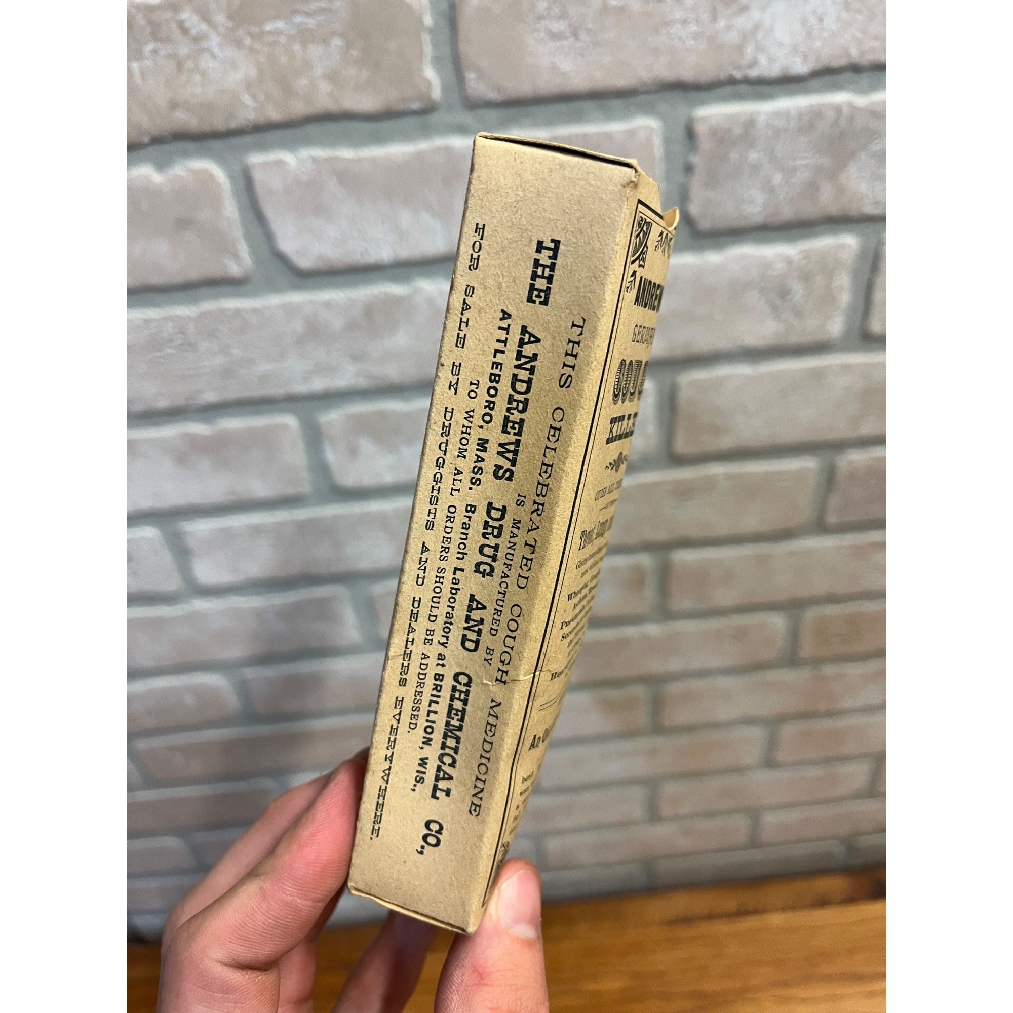 Vintage Andrew's German Cough Killer Empty Cardboard Box Drug Store Circa 1880's Andrews Chemical Co.