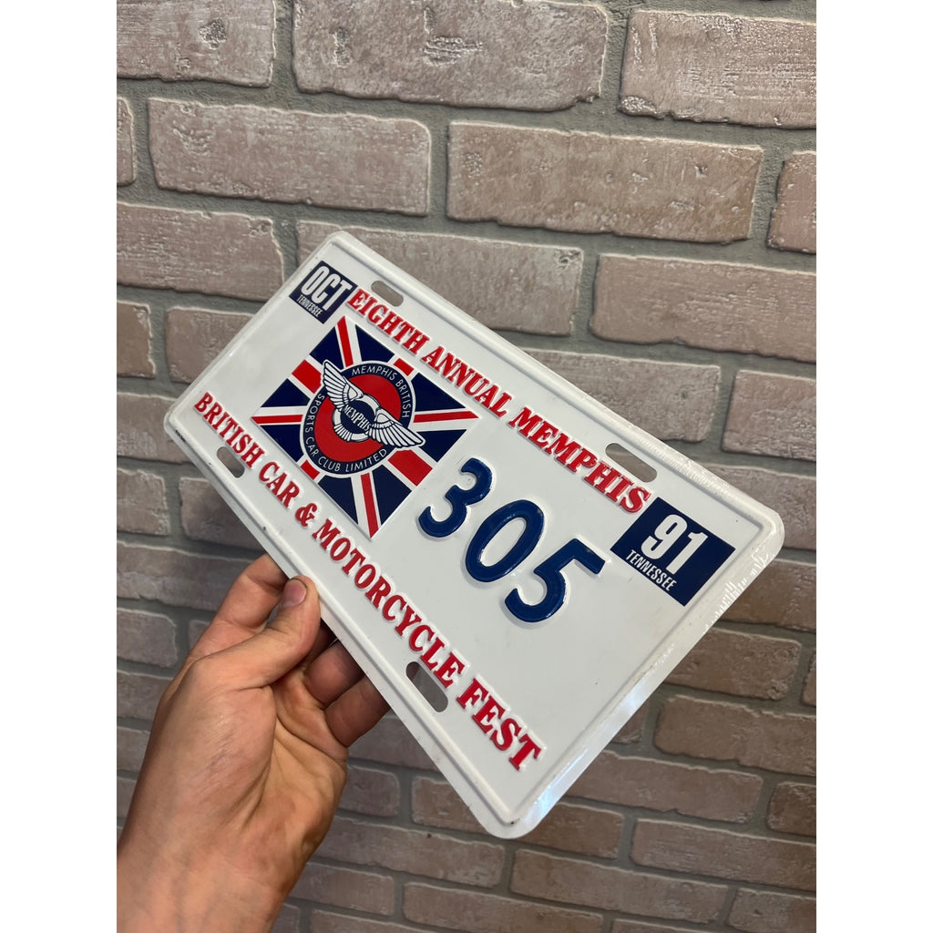 Vintage 8th Memphis British Car Cycle Fest Sports Car Club Metal License Plate