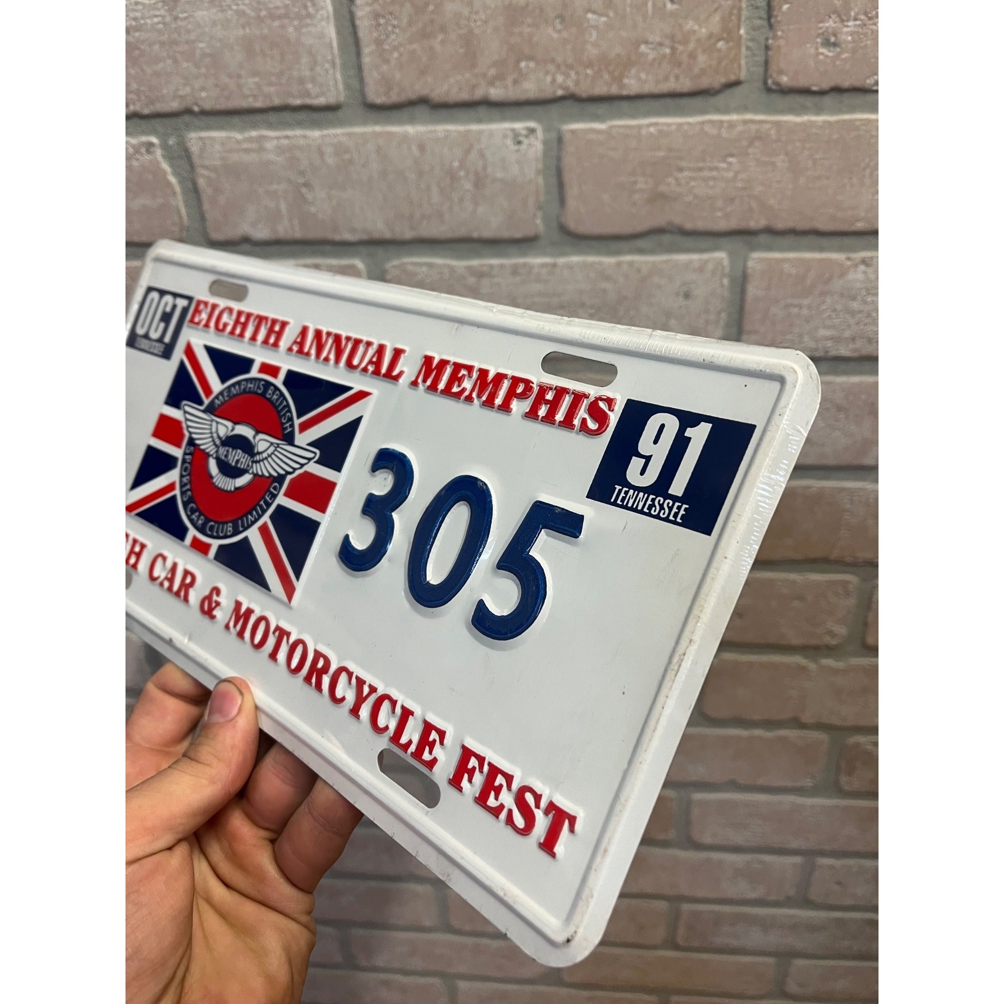 Vintage 8th Memphis British Car Cycle Fest Sports Car Club Metal License Plate