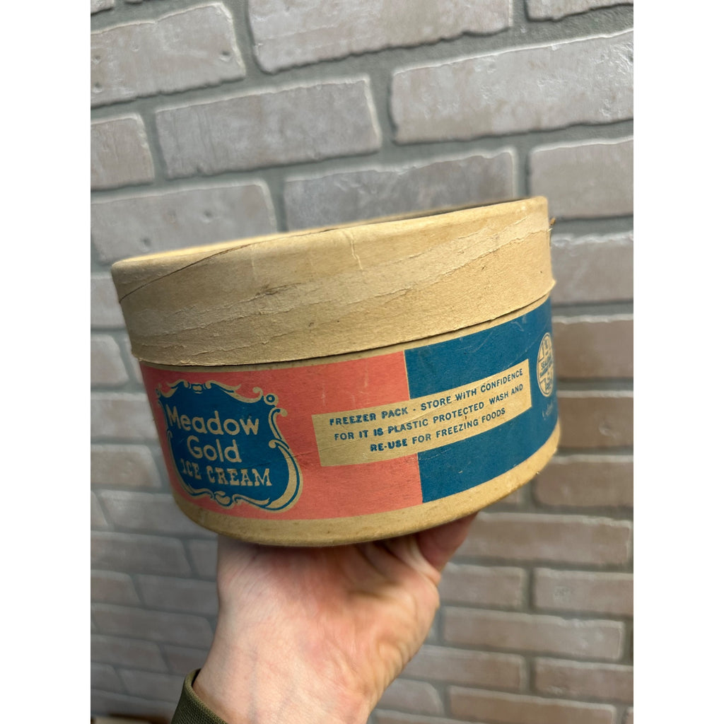 Vintage 1950s Meadow Gold Ice Cream Cardboard Carton Half Gal Beloit WI Wis
