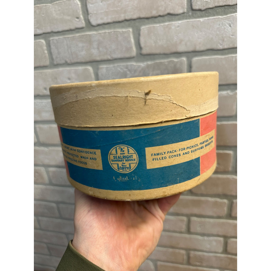 Vintage 1950s Meadow Gold Ice Cream Cardboard Carton Half Gal Beloit WI Wis