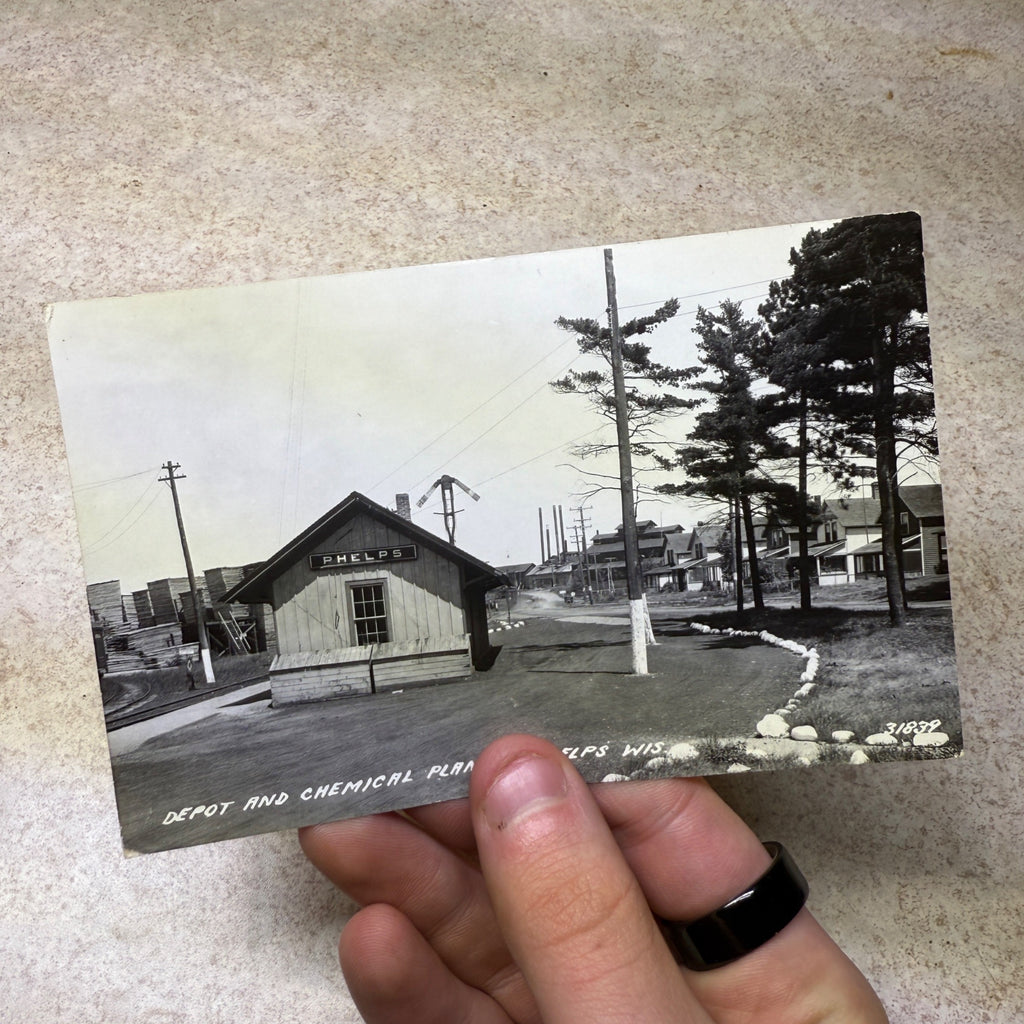 Scarce Phelps Wis Postcard Depot & Chemical Plant RPPC 1930 Postmark