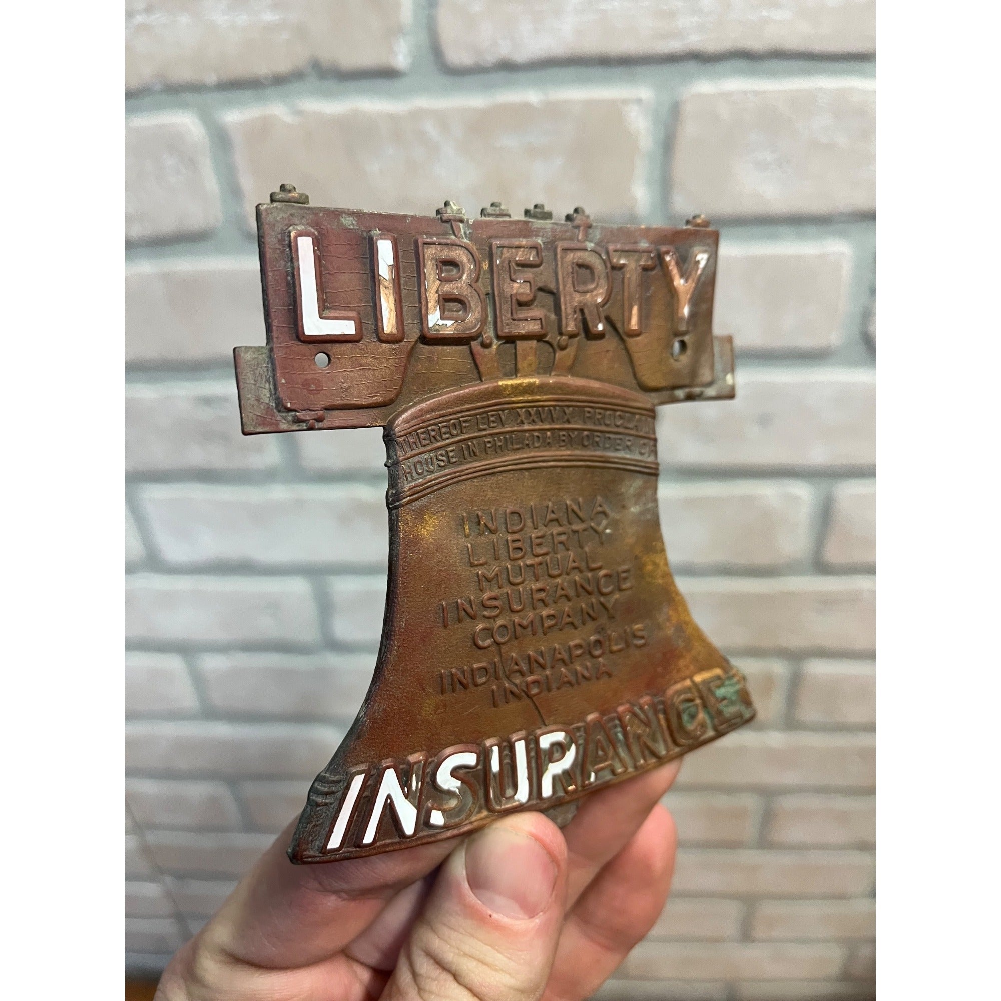 Liberty Insurance Antique Bronze Bell Sign Plaque Indiana Mutual Fox Cincinnati