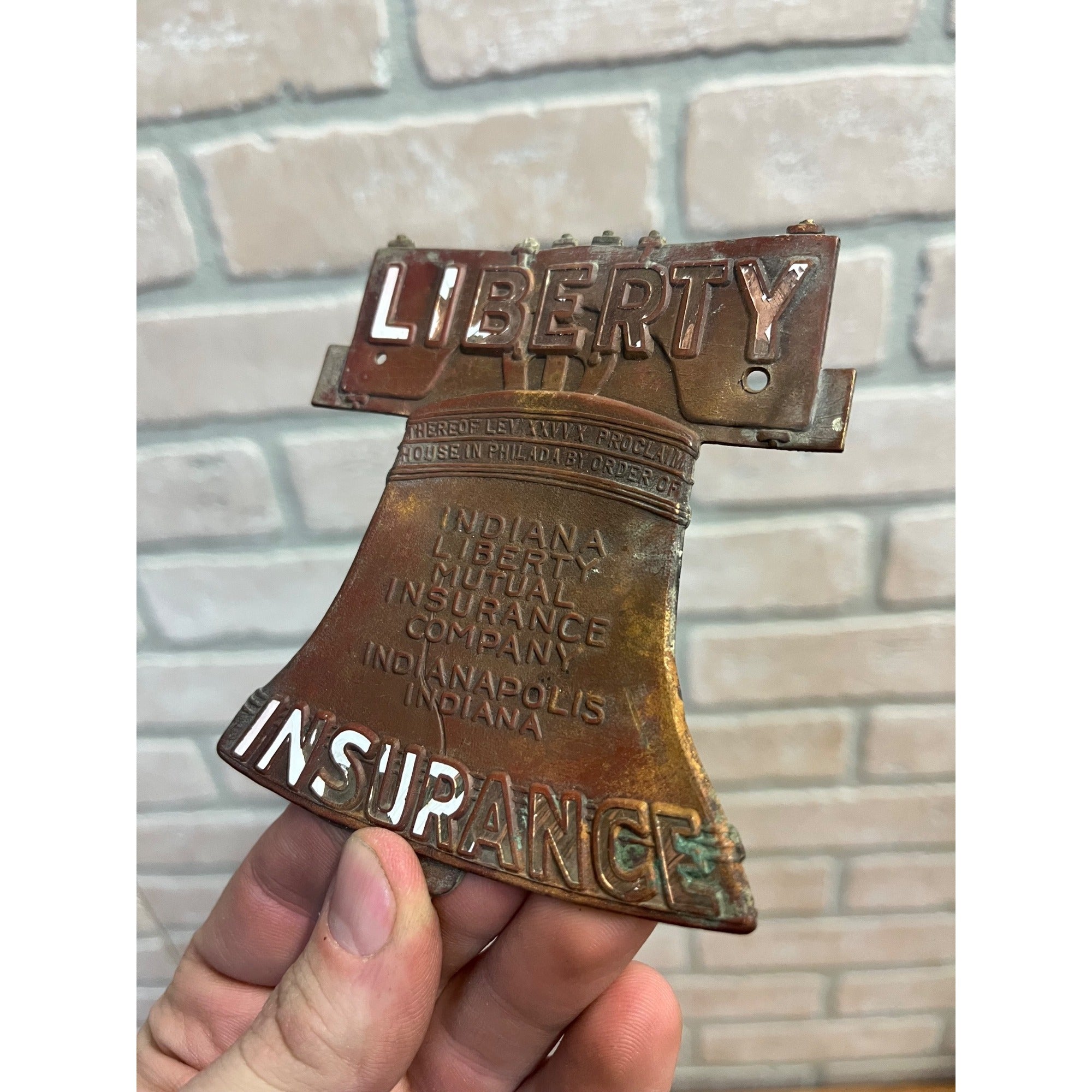 Liberty Insurance Antique Bronze Bell Sign Plaque Indiana Mutual Fox Cincinnati